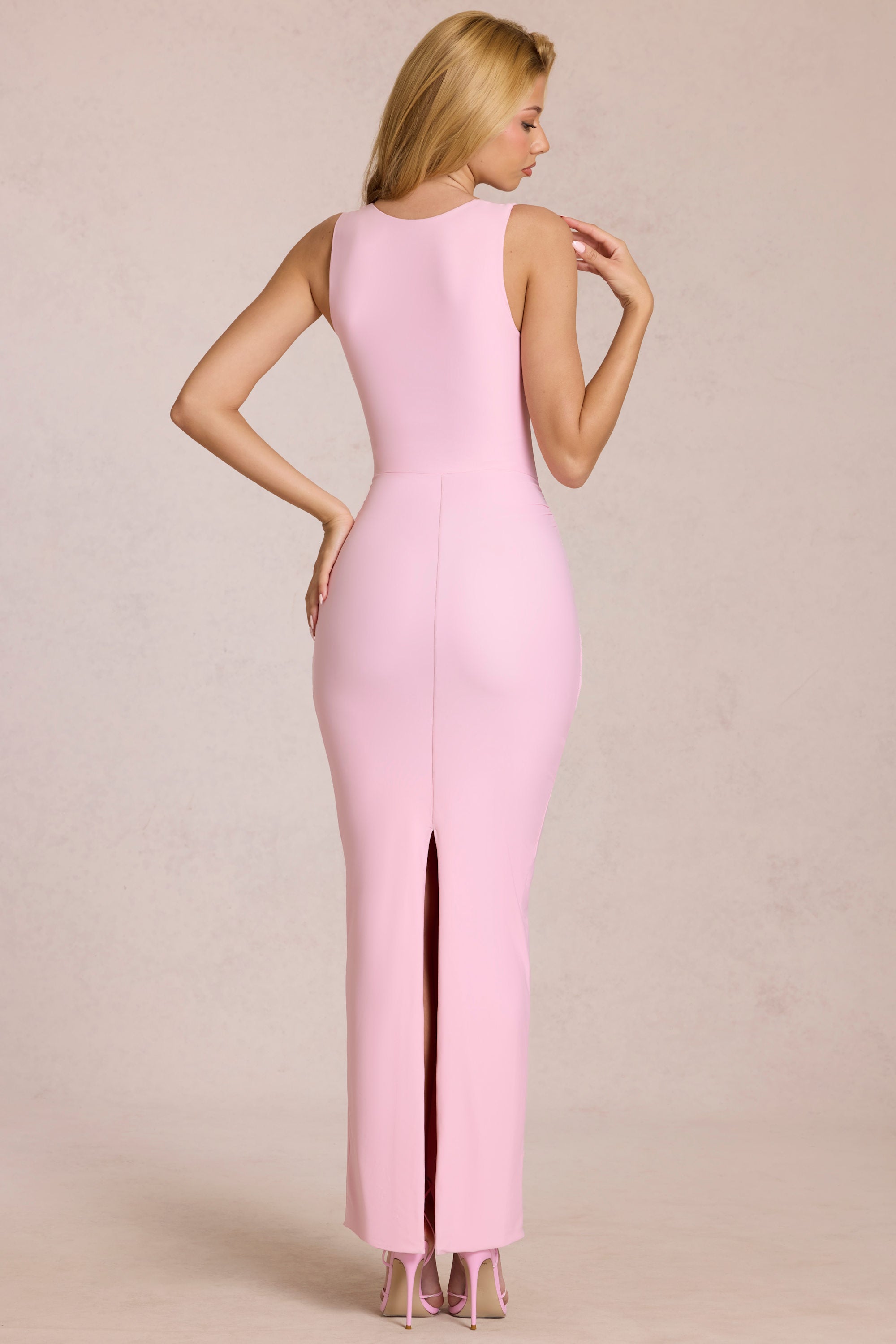 Nayeli Square-Neck Tie-Gather Maxi Dress in Blossom Pink