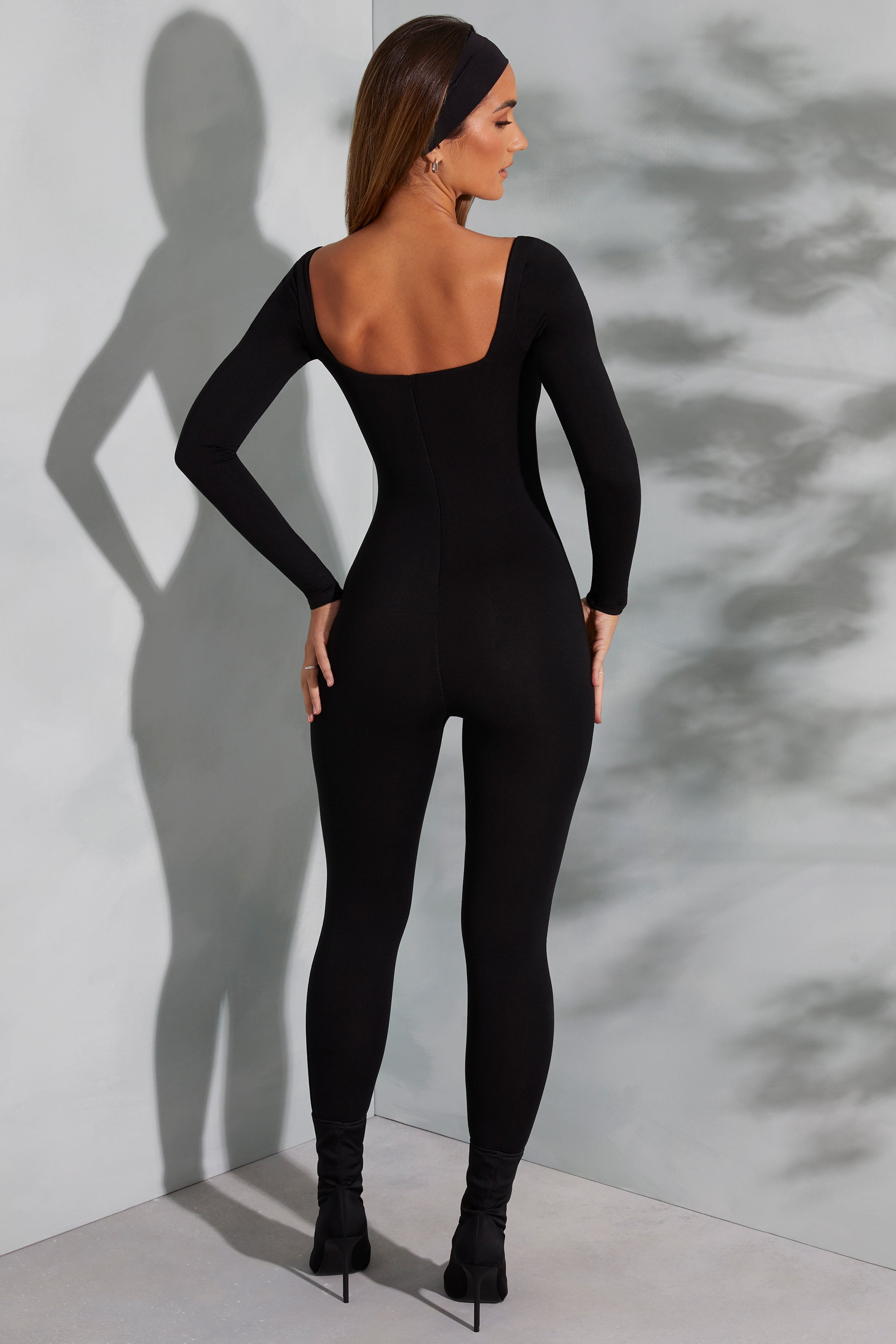 Square Neck Long Sleeve Jumpsuit in Black1