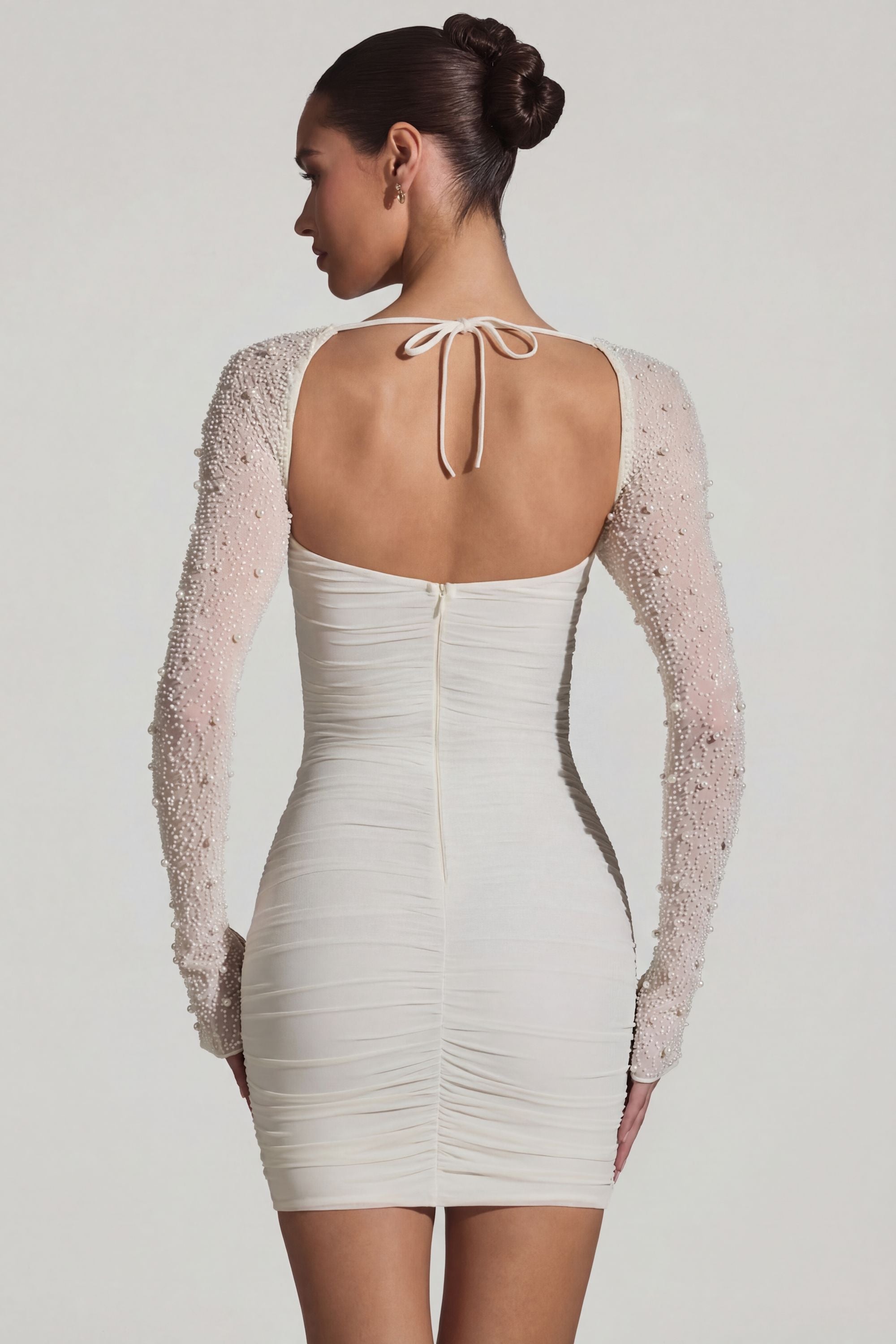 Embellished Long-Sleeve Mini Dress in White - 8 / Regular | Oh Polly Embellished Long-Sleeve Mini Dress in White - 8 / Regular | Oh Polly