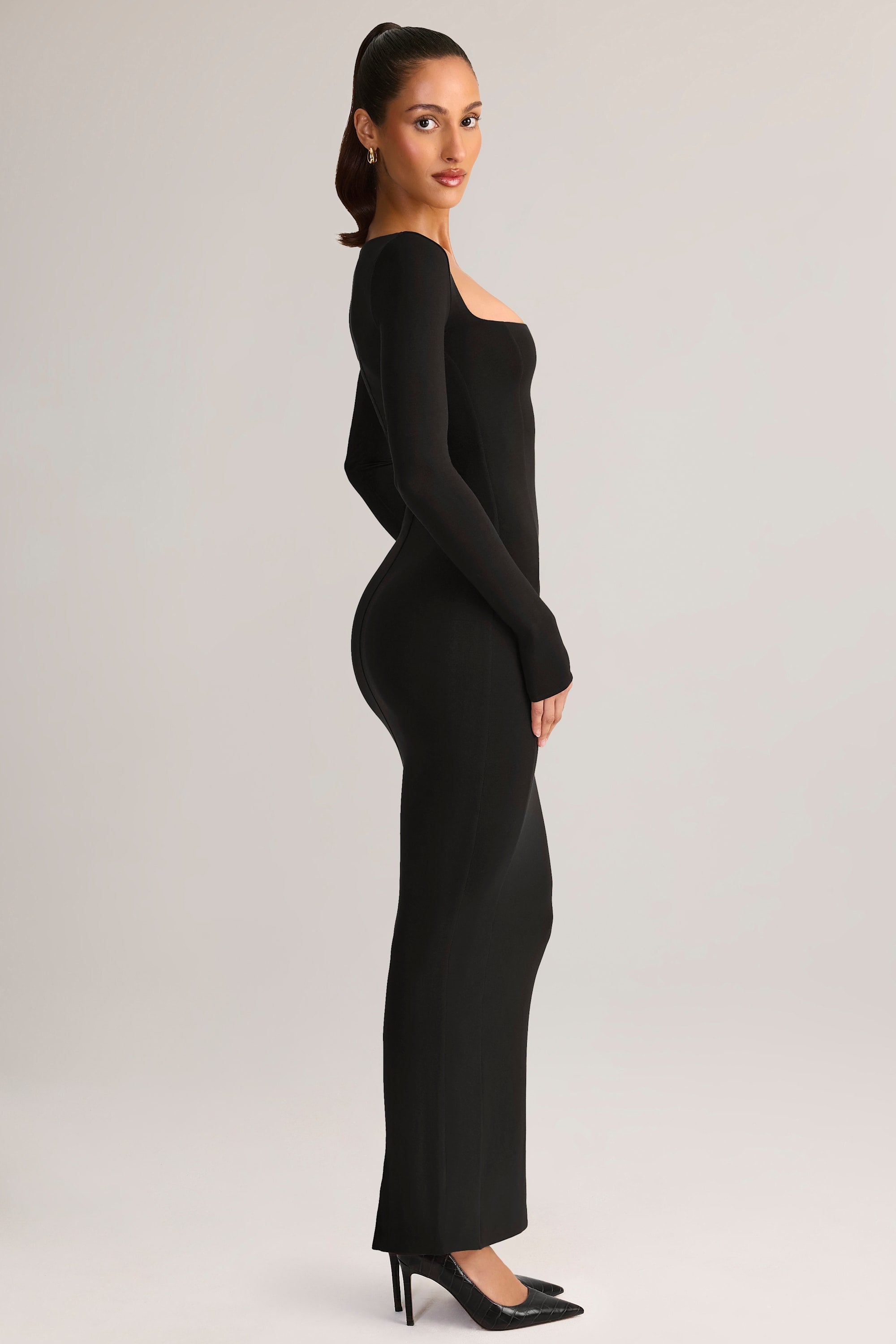 chinese dress ladies Modal Square-Neck Bodycon Maxi Dress in Black main image 1