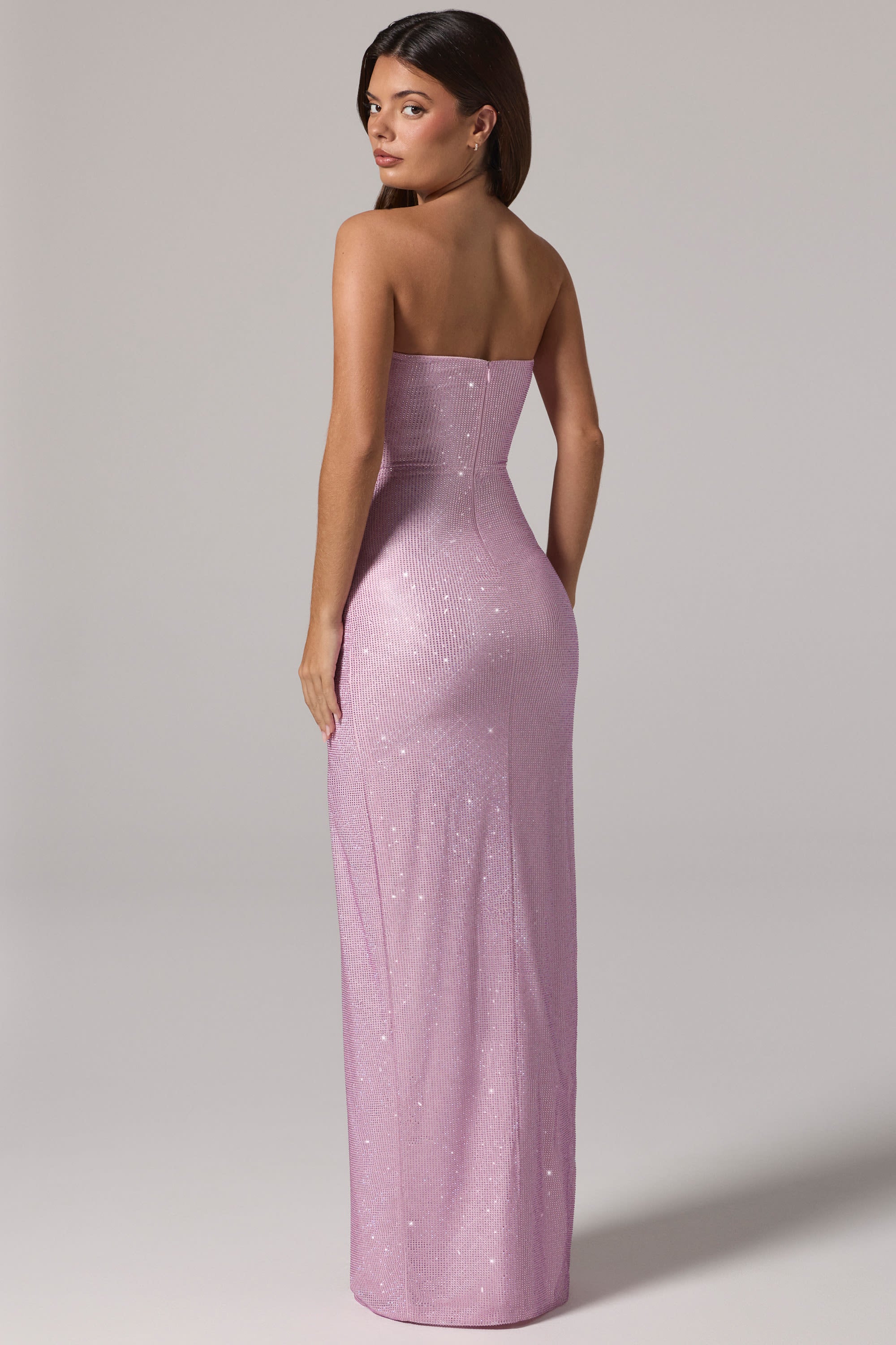 La Rochette Embellished Bandeau Cowl Neck Maxi Dress in Pink