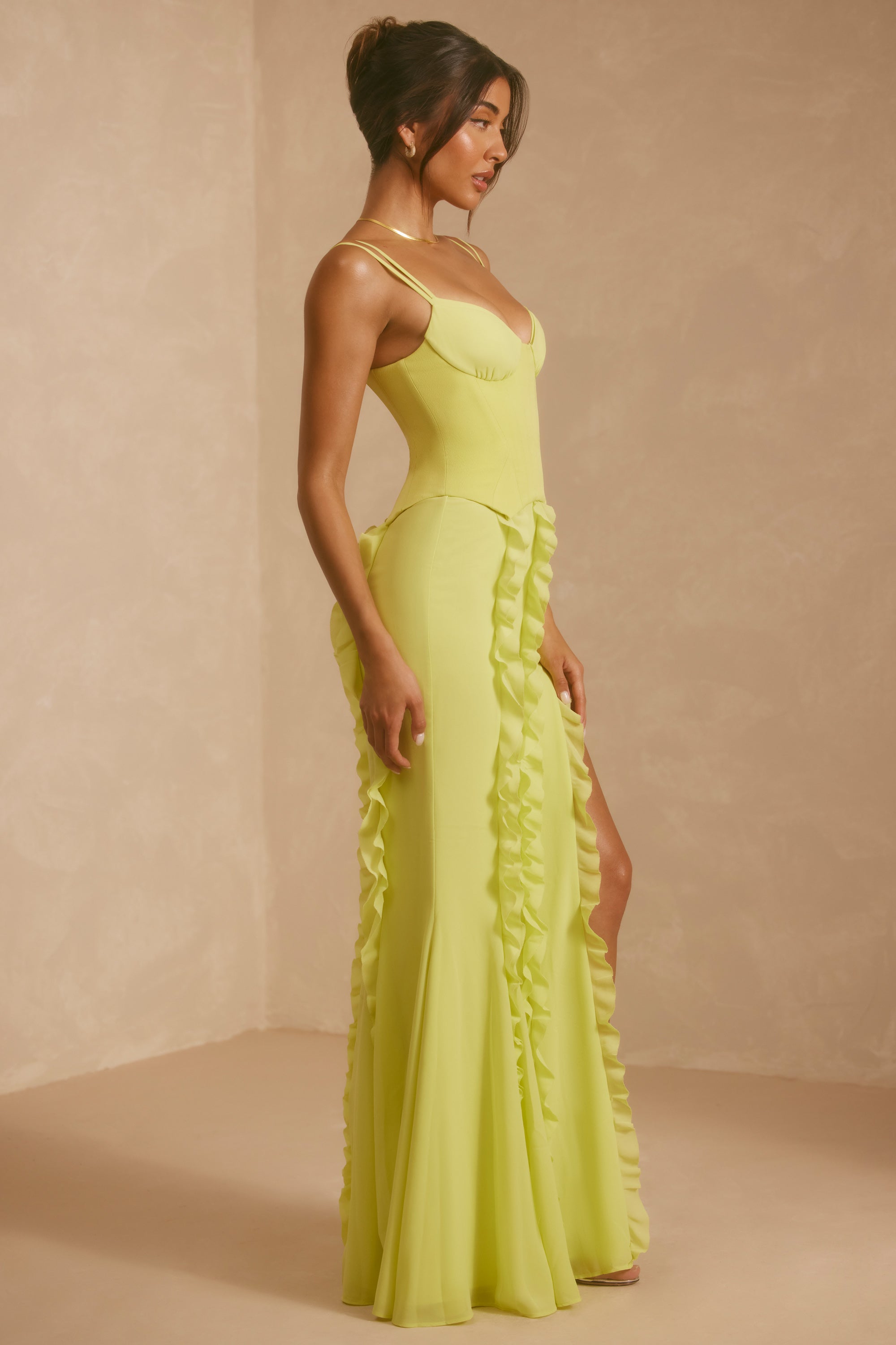 Corset Frill Skirt Maxi Dress in Lime Green - 0 / Plus Cup | Oh Polly Corset Frill Skirt Maxi Dress in Lime Green - 0 / Plus Cup | Oh Polly