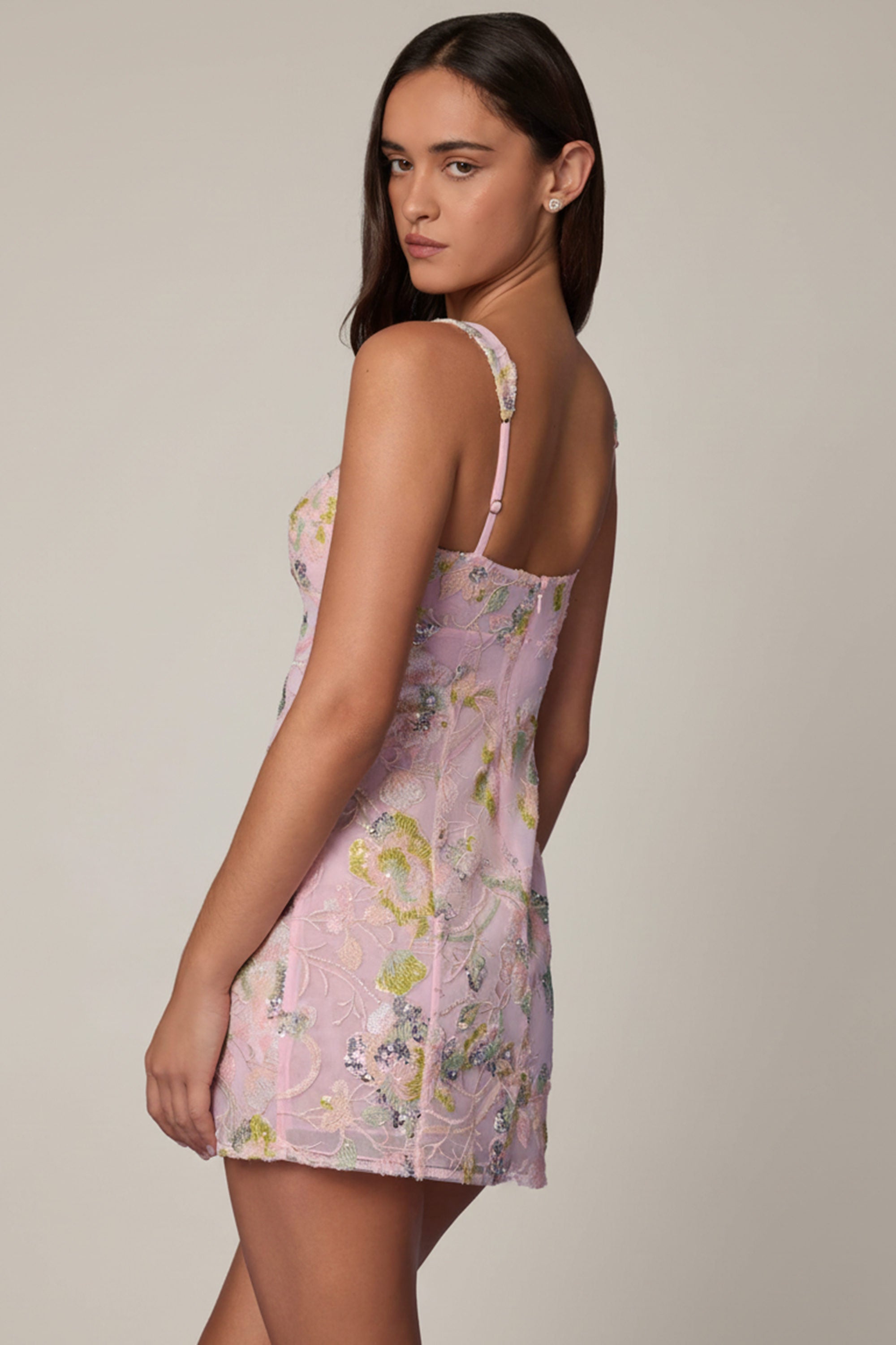 slim fit dress slacks Oh Polly Sweetheart Neckline Embellished Detailing Mini Dress in Pink