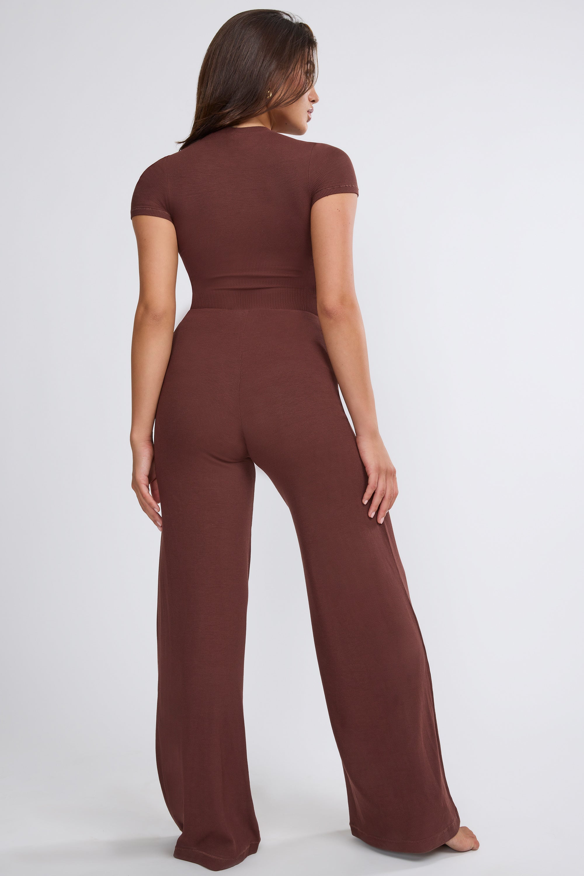 Nour Tall Mid Rise Wide Leg Trousers in Chocolate