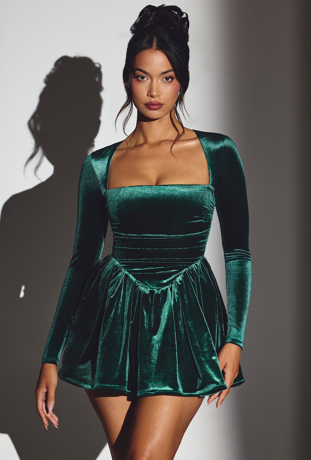 Velvet Long Sleeve Corset Mini Dress in Emerald Green - 4 | Oh Polly Velvet Long Sleeve Corset Mini Dress in Emerald Green - 4 | Oh Polly