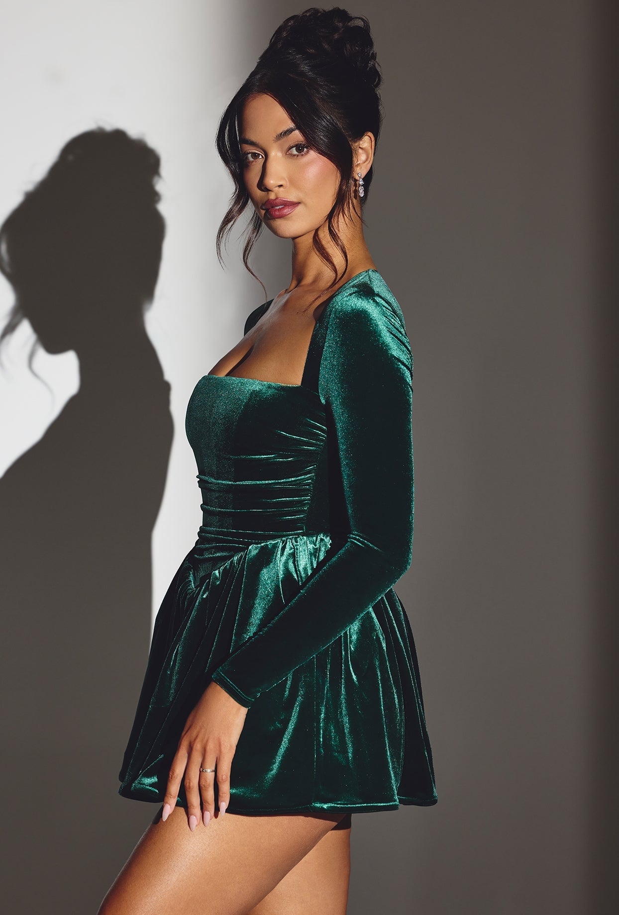 Velvet Long Sleeve Corset Mini Dress in Emerald Green - 4 | Oh Polly Velvet Long Sleeve Corset Mini Dress in Emerald Green - 4 | Oh Polly