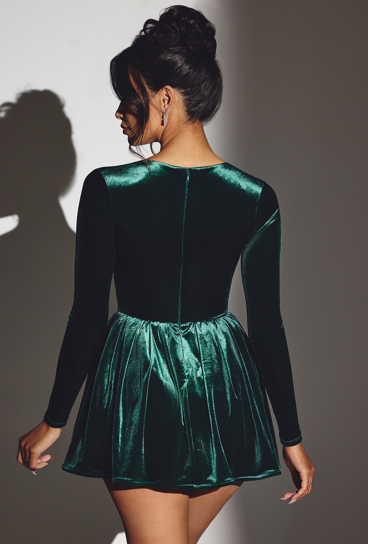 Tera Velvet Long Sleeve Corset Mini Dress in Emerald Green
