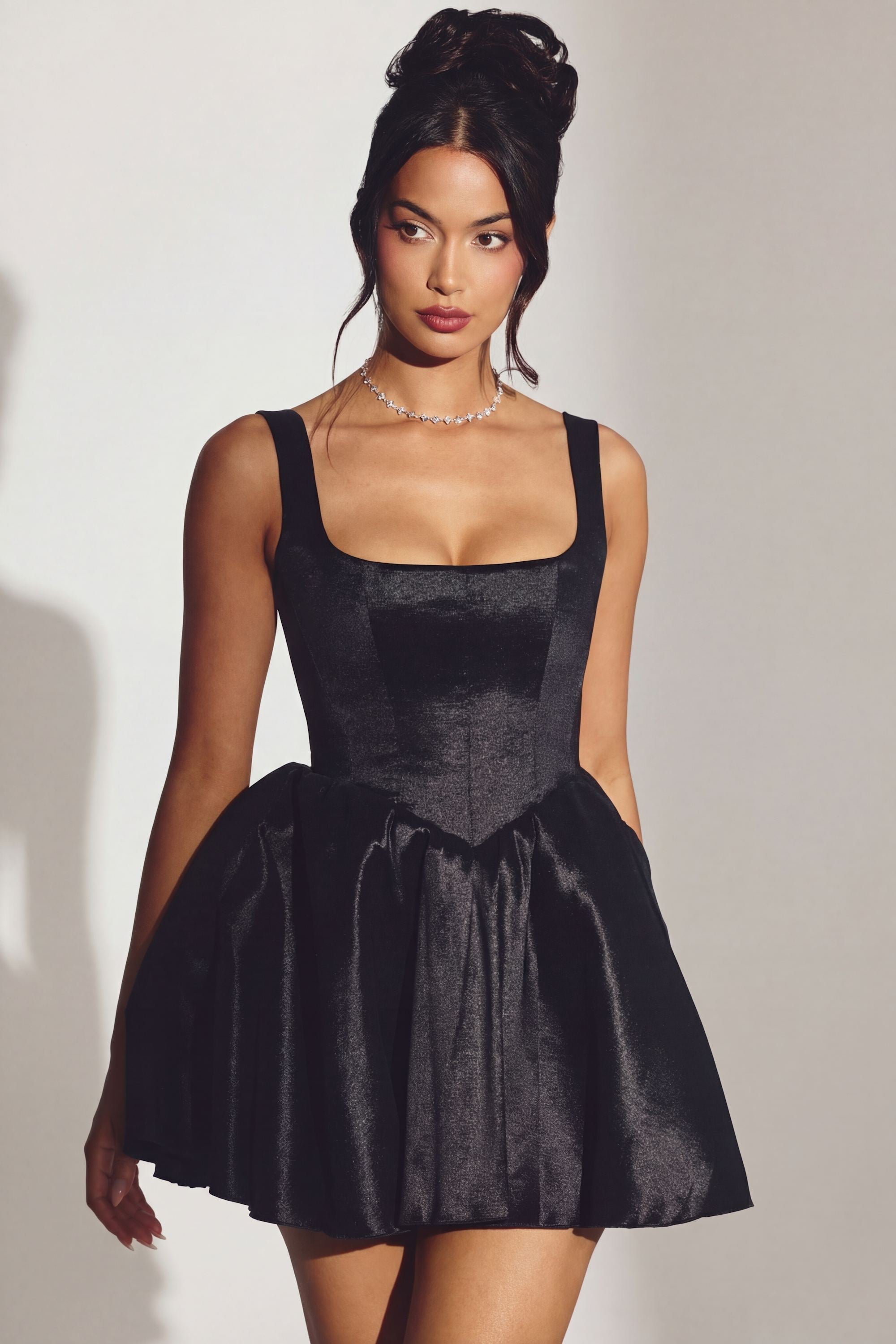 Woven Taffeta Corset Mini Dress in Jet Black - 8 / Regular