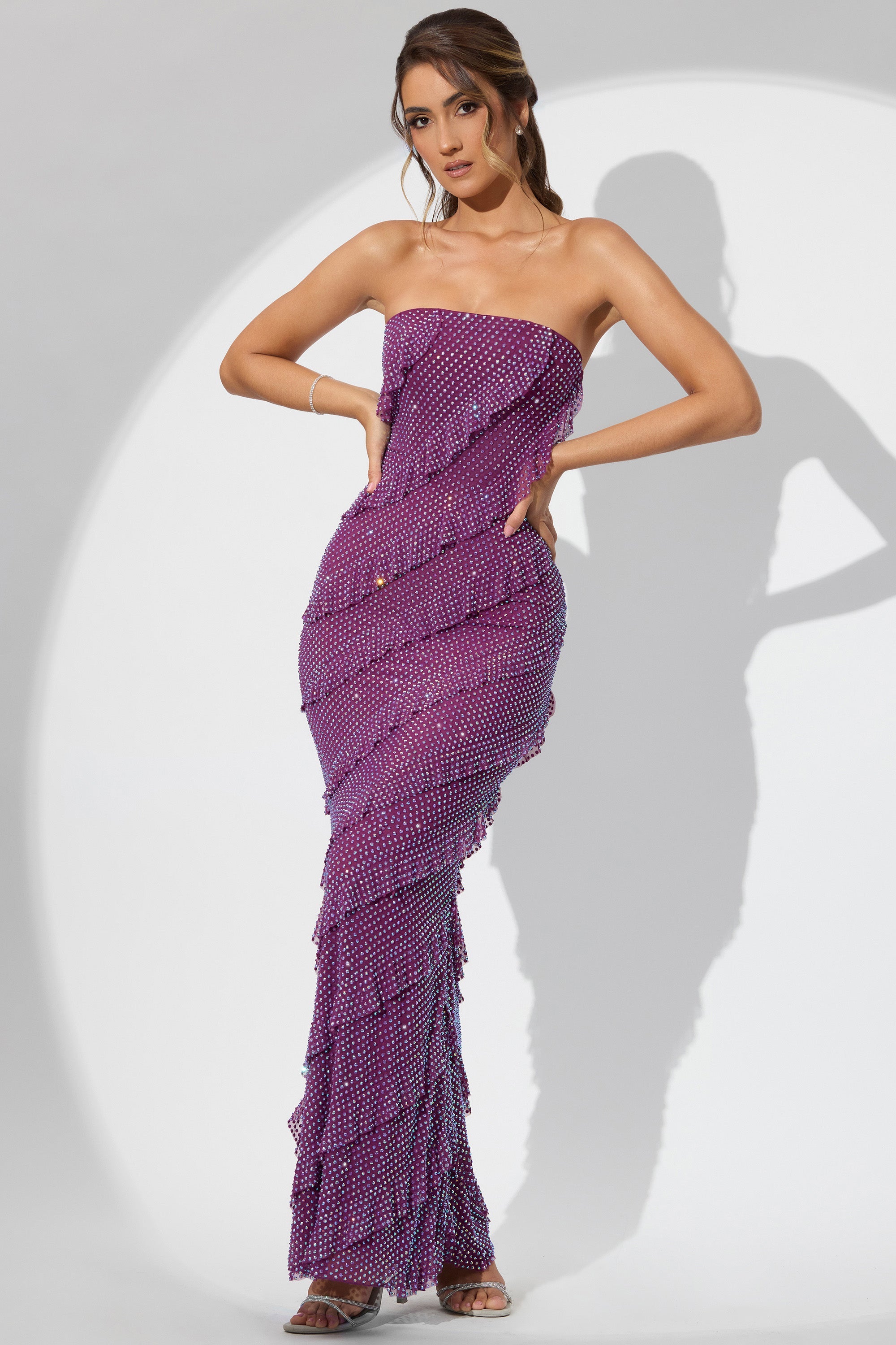 Embellished Bandeau Ruffle Maxi Dress in Plum - 6 | Oh Polly Embellished Bandeau Ruffle Maxi Dress in Plum - 6 | Oh Polly