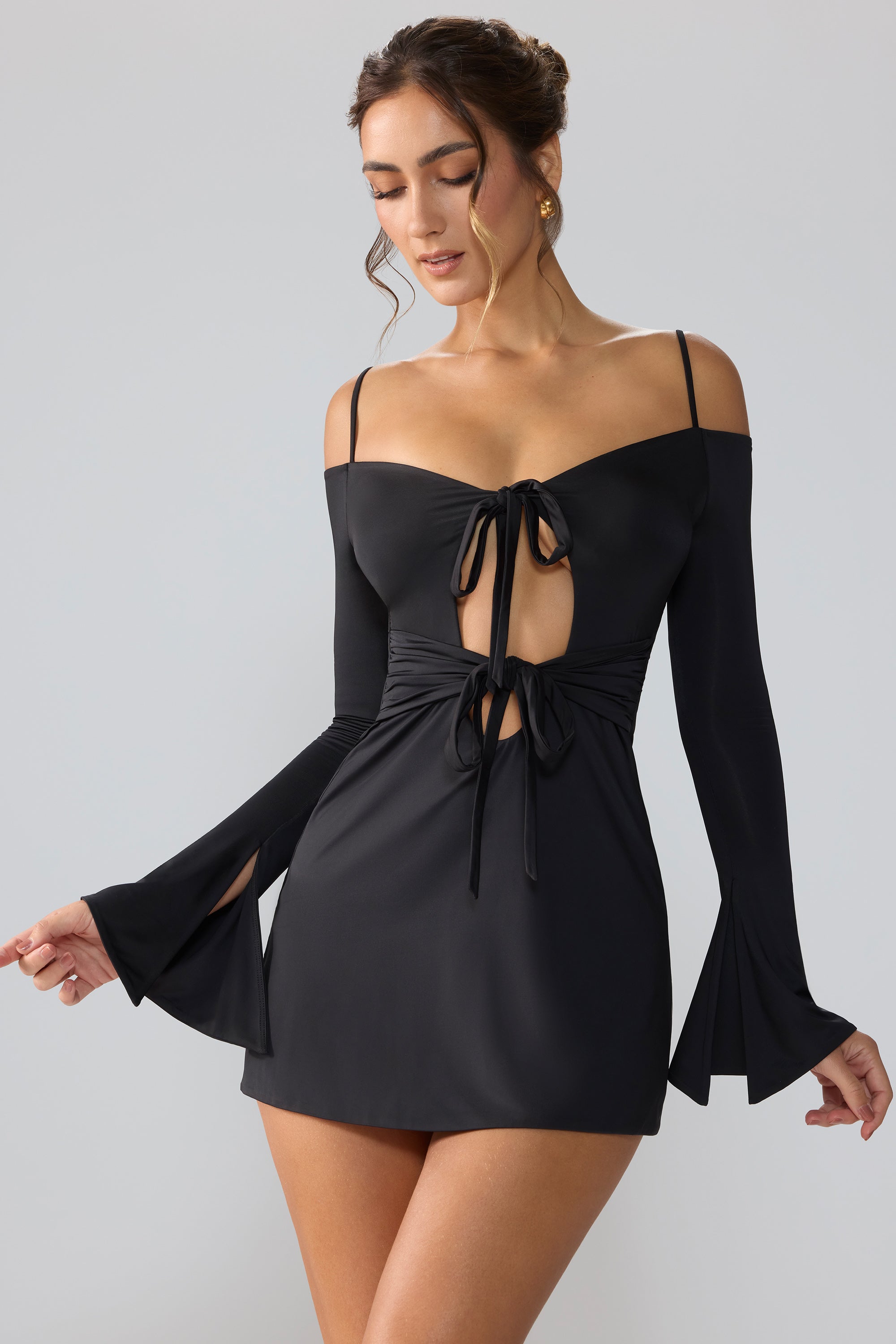 Sidney Slinky Jersey Long Sleeve Cut Out A-Line Mini Dress in