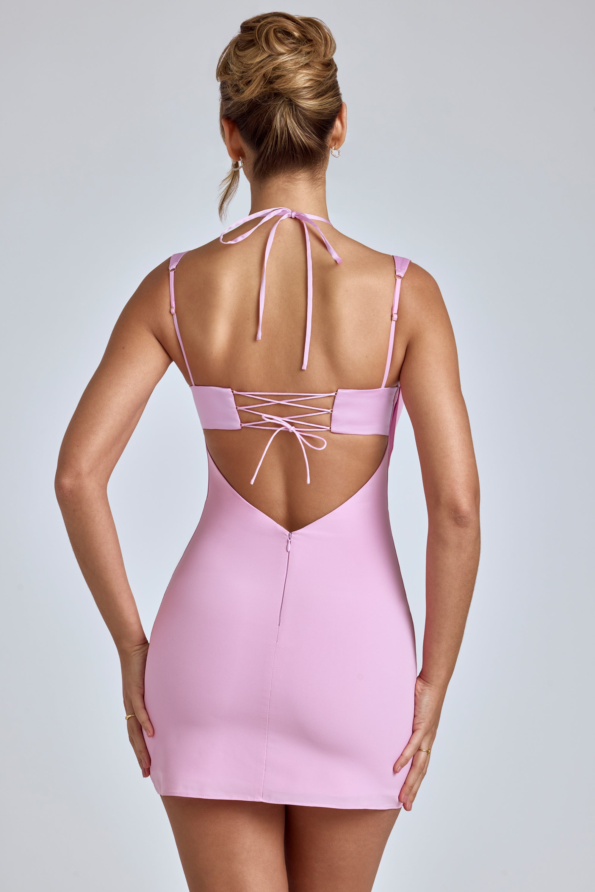 Mirabel Cowl-Neck A-Line Mini Dress in Baby Pink Oh Polly US Mirabel Cowl-Neck A-Line Mini Dress in Baby Pink Oh Polly US