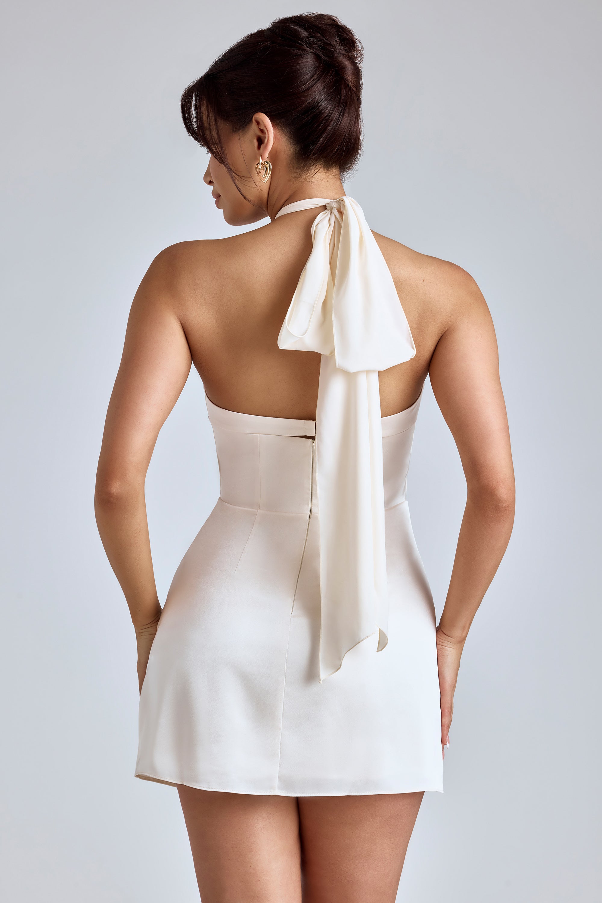 Cross-Neck A-Line Mini Dress in Ivory - 0 / Plus Cup | Oh Polly Cross-Neck A-Line Mini Dress in Ivory - 0 / Plus Cup | Oh Polly