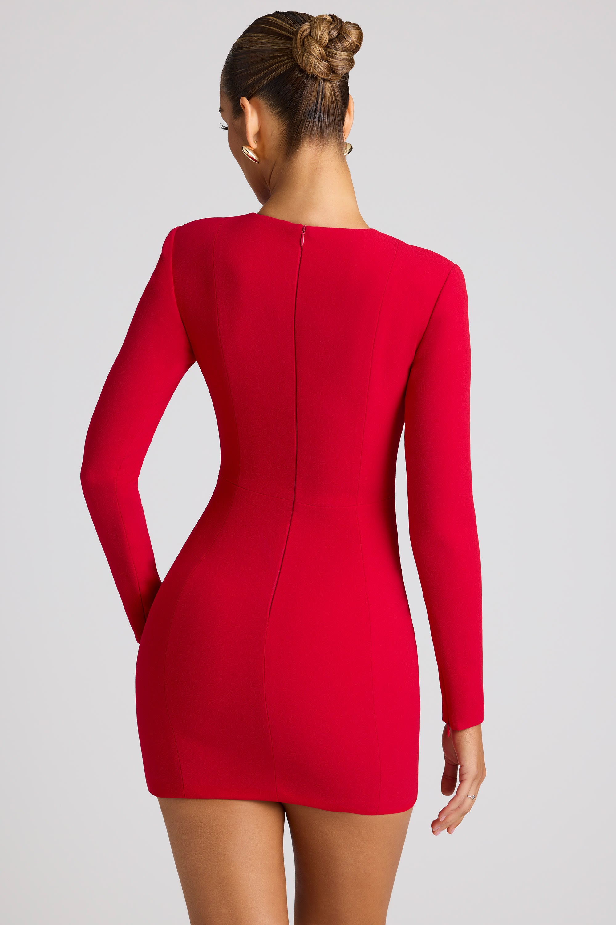 slim fit dress slacks Heart Cut Out Long Sleeve Mini Dress in Fire Red - 6