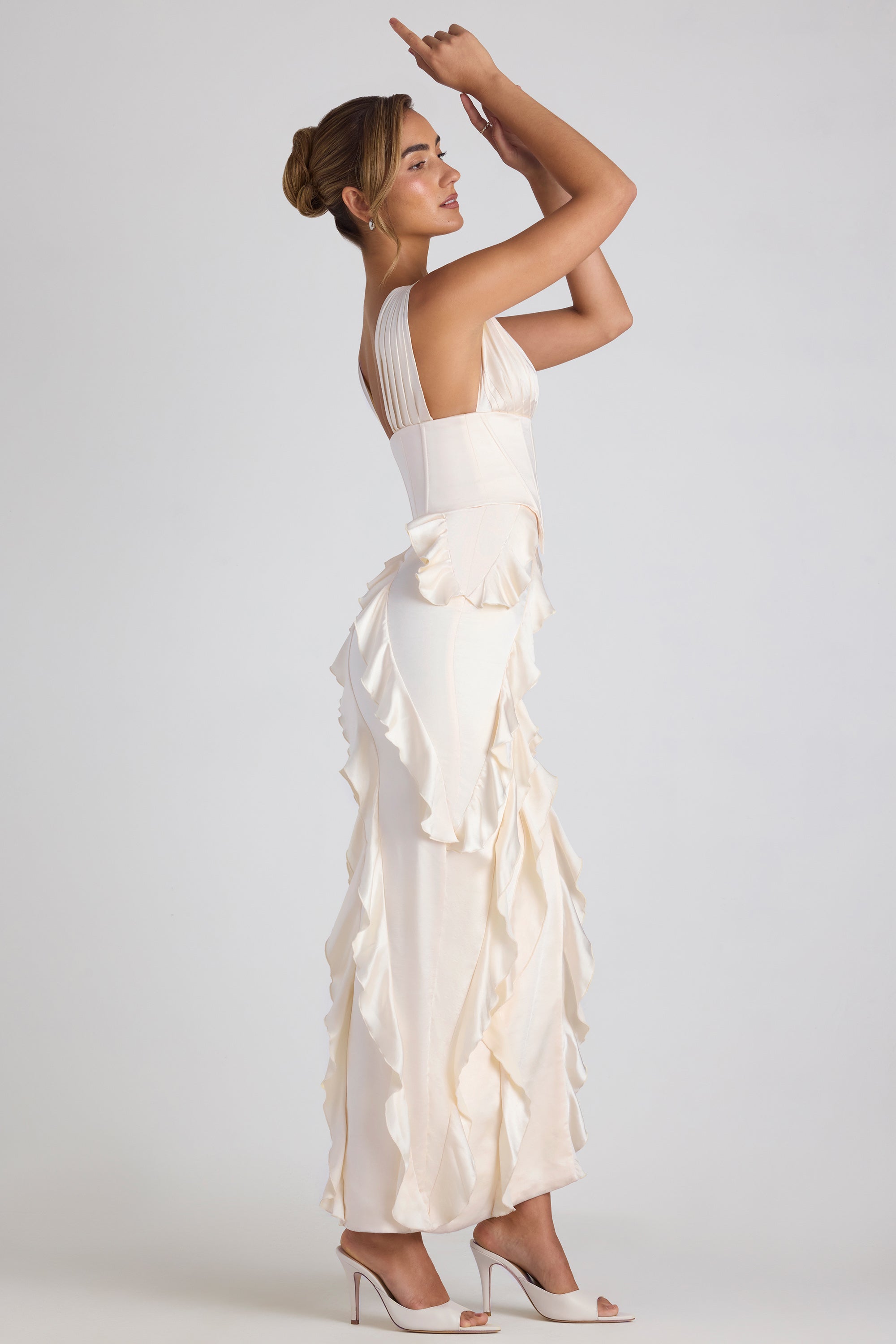 Ruffle-Trim Corset Maxi Dress in Ivory - 10 | Oh Polly Ruffle-Trim Corset Maxi Dress in Ivory - 10 | Oh Polly