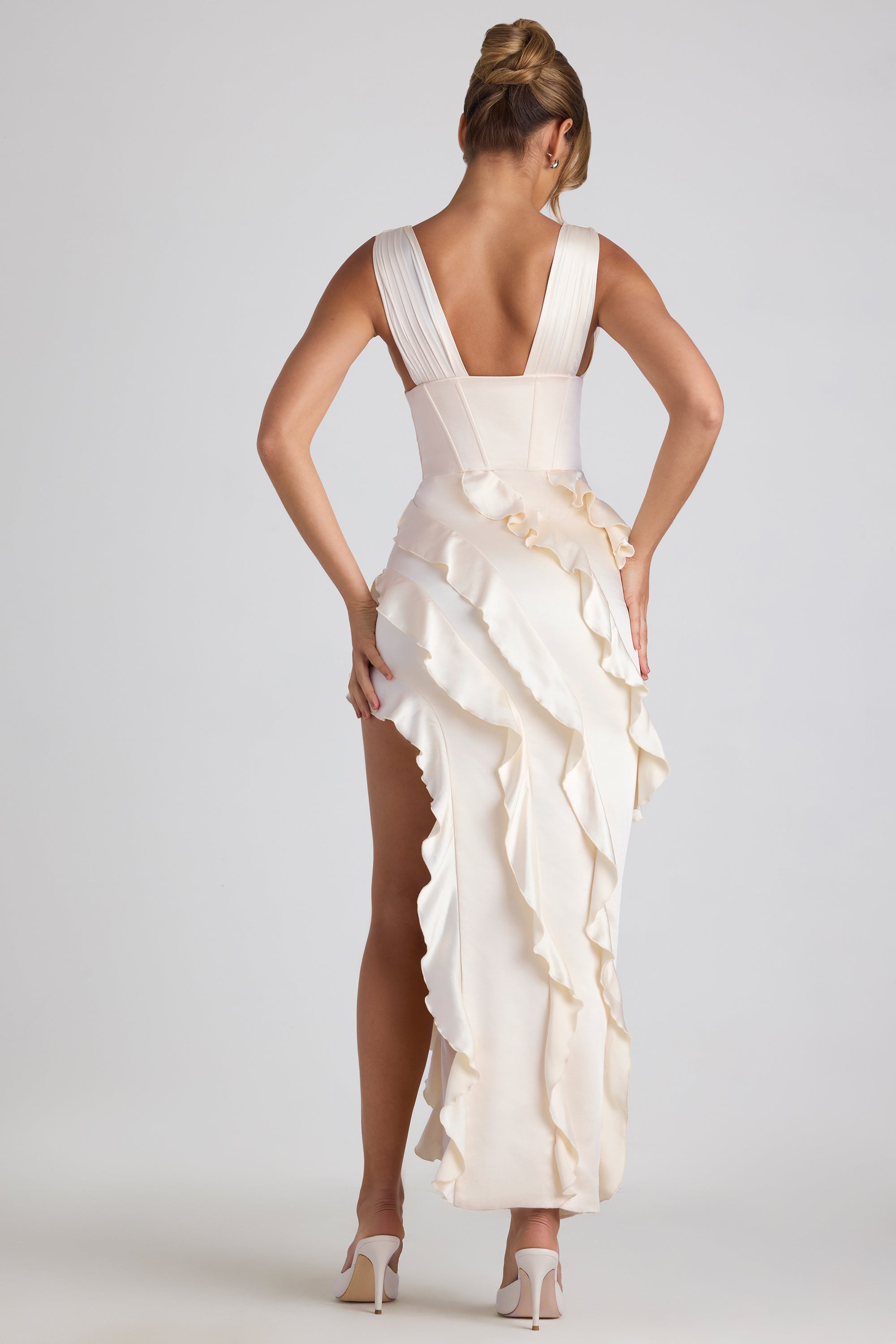 Ruffle-Trim Corset Maxi Dress in Ivory - 12 | Oh Polly Ruffle-Trim Corset Maxi Dress in Ivory - 12 | Oh Polly