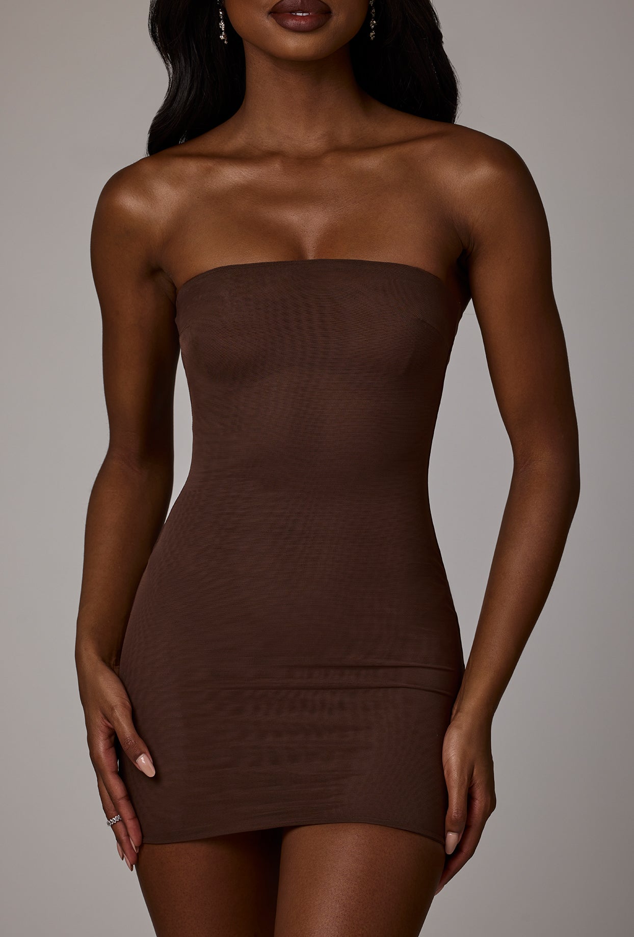 Intimates Soft Mesh Mini Slip Dress in Deep Cocoa