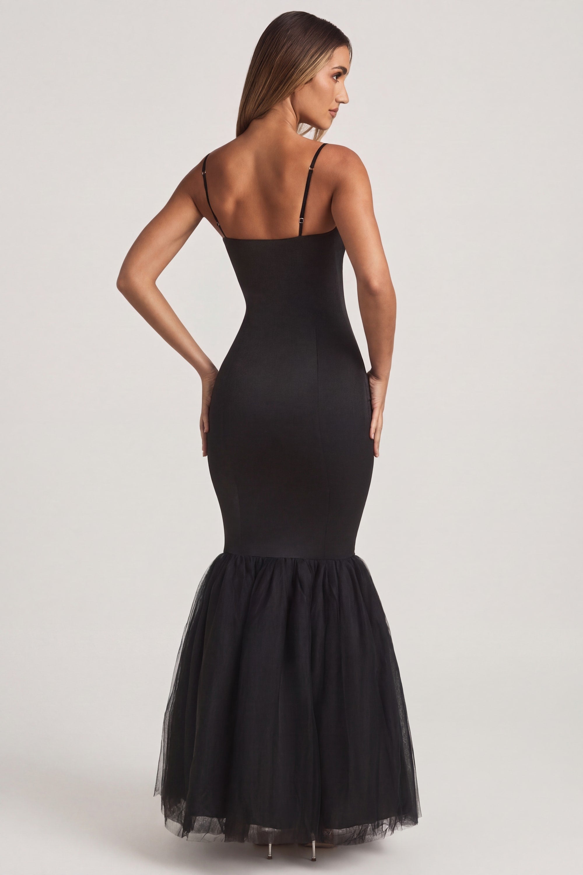 Adelpha Tulle Hem Fishtail Gown in Black | Oh Polly 2 Adelpha Tulle Hem Fishtail Gown in Black | Oh Polly 2