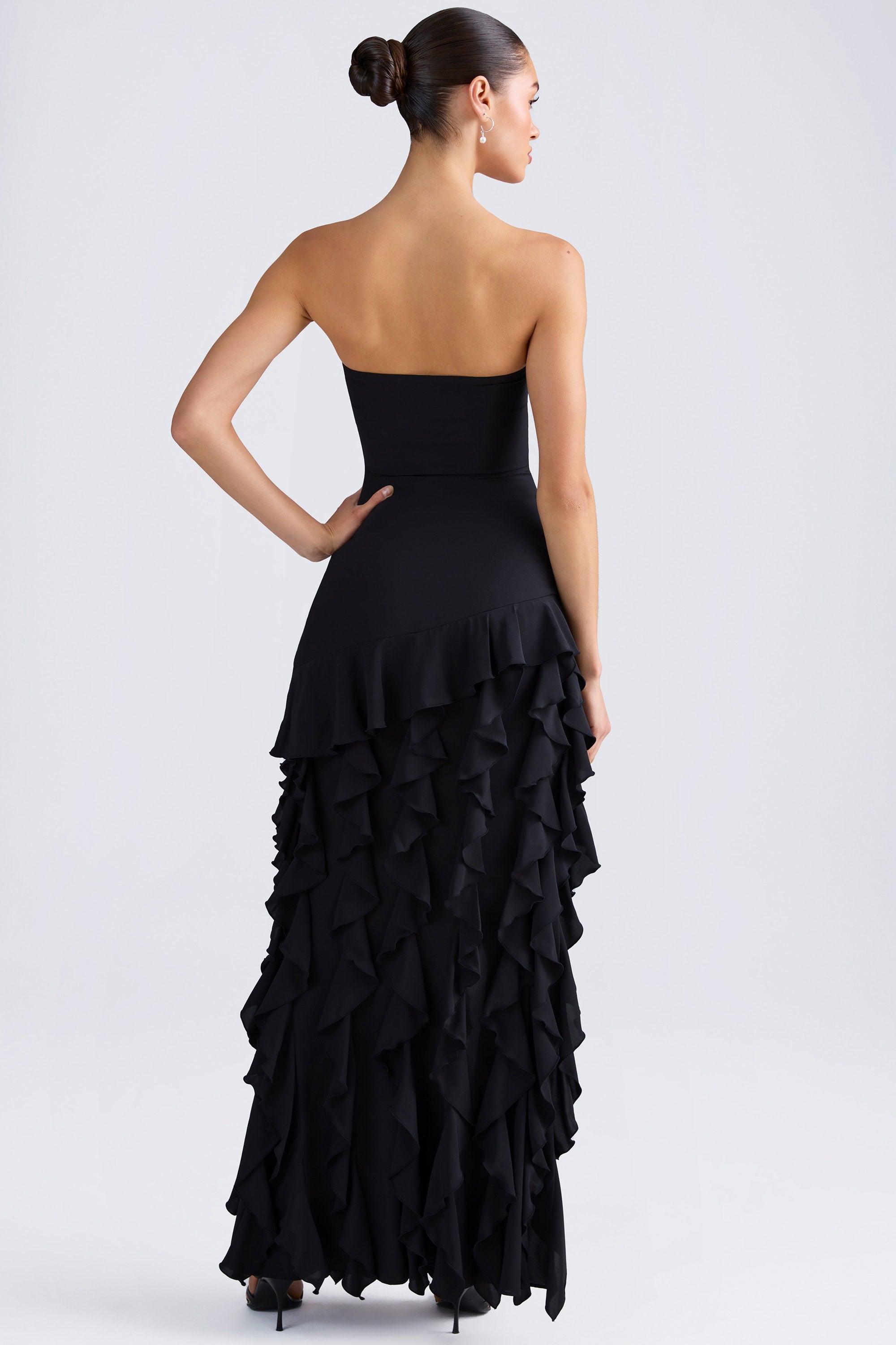 black ruffle strapless dress Christabelle Black Sweetheart Strapless Ruffled Dress