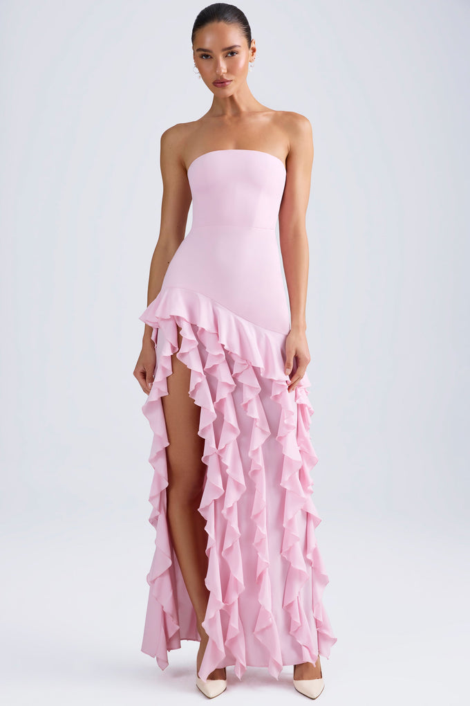 Ruffle-Trim Strapless Gown in Light Pink