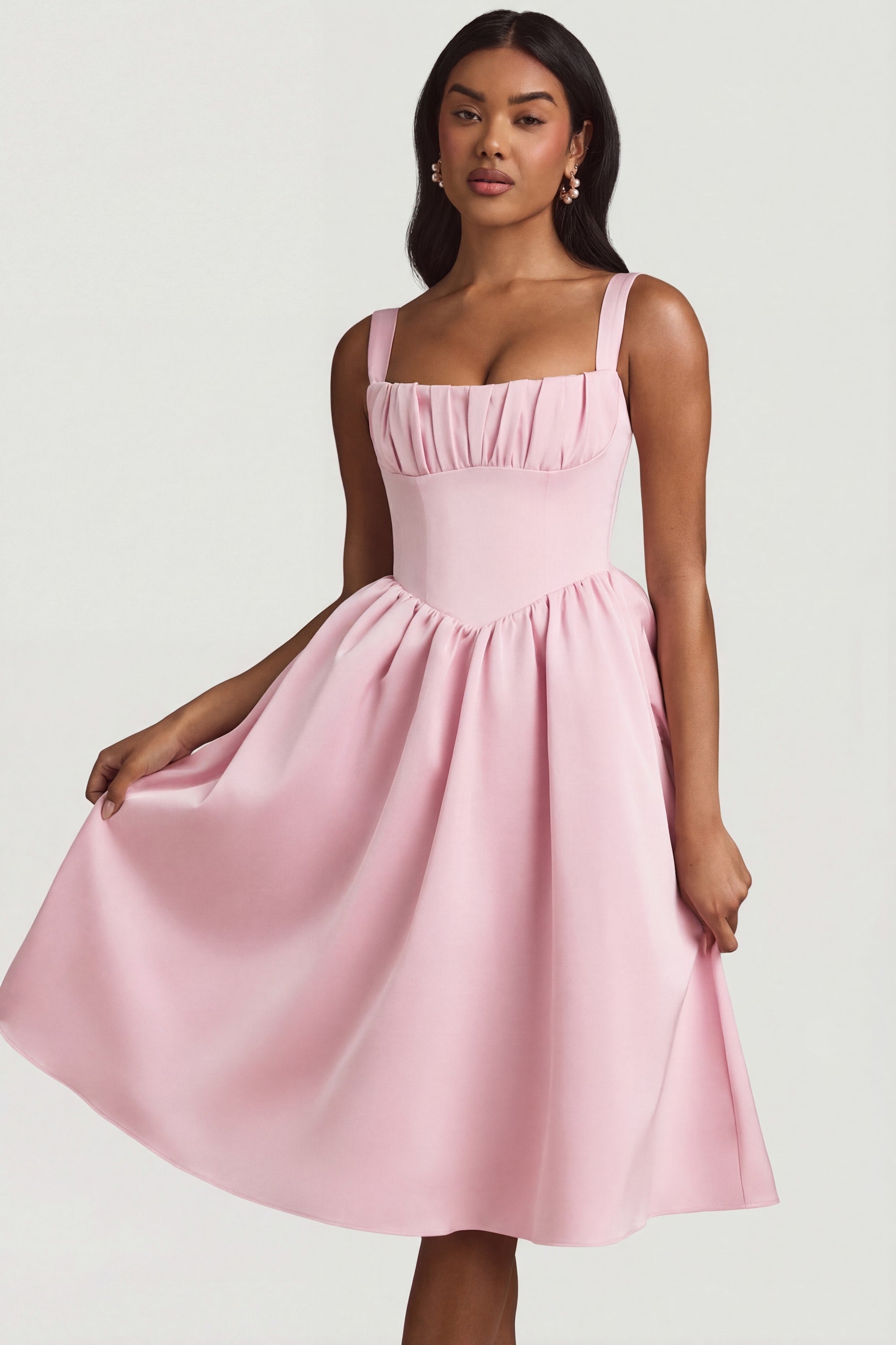 Marguerite Draped Corset Midaxi Dress in Blush
