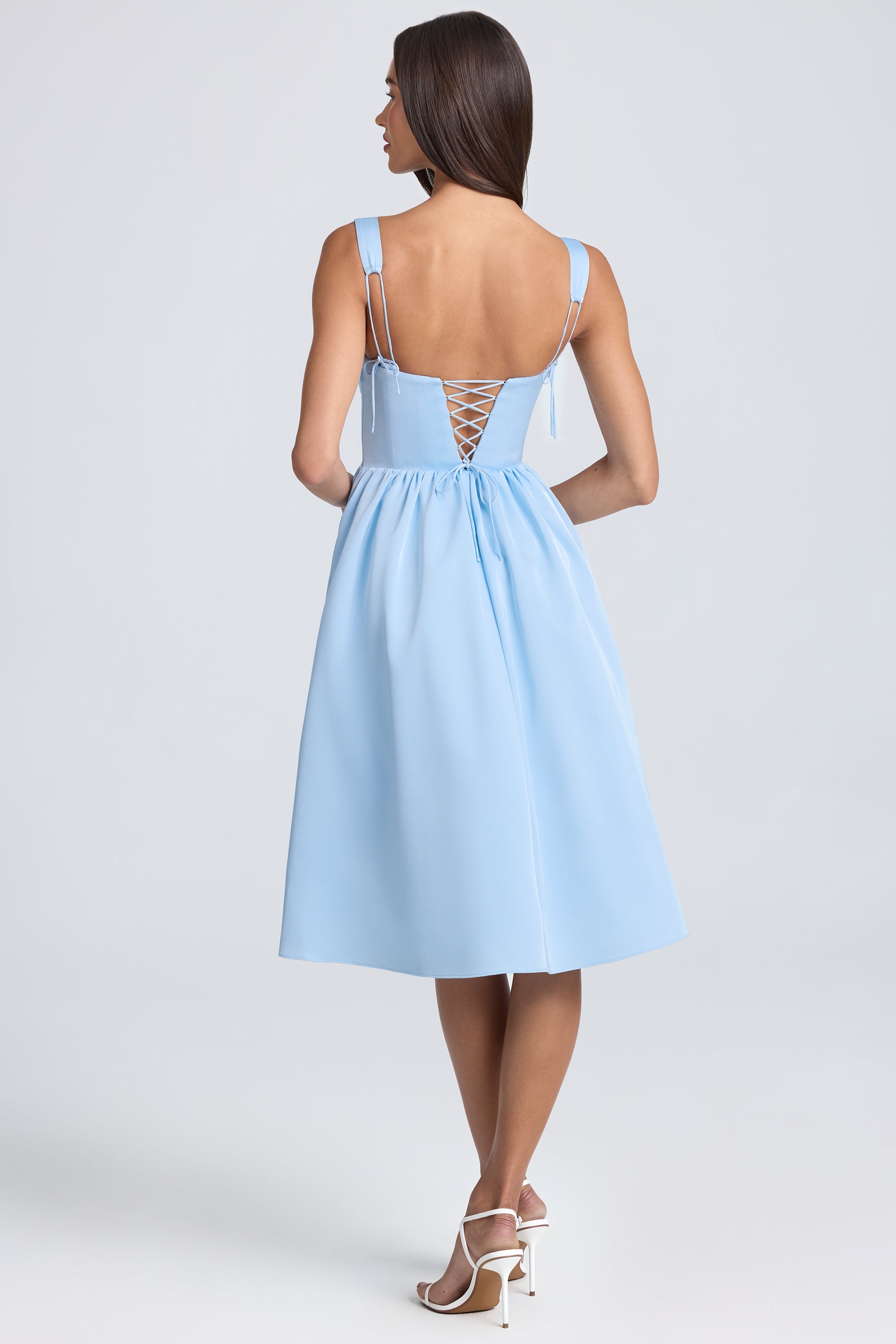 Draped Corset Midaxi Dress in Powder Blue Draped Corset Midaxi Dress in Powder Blue