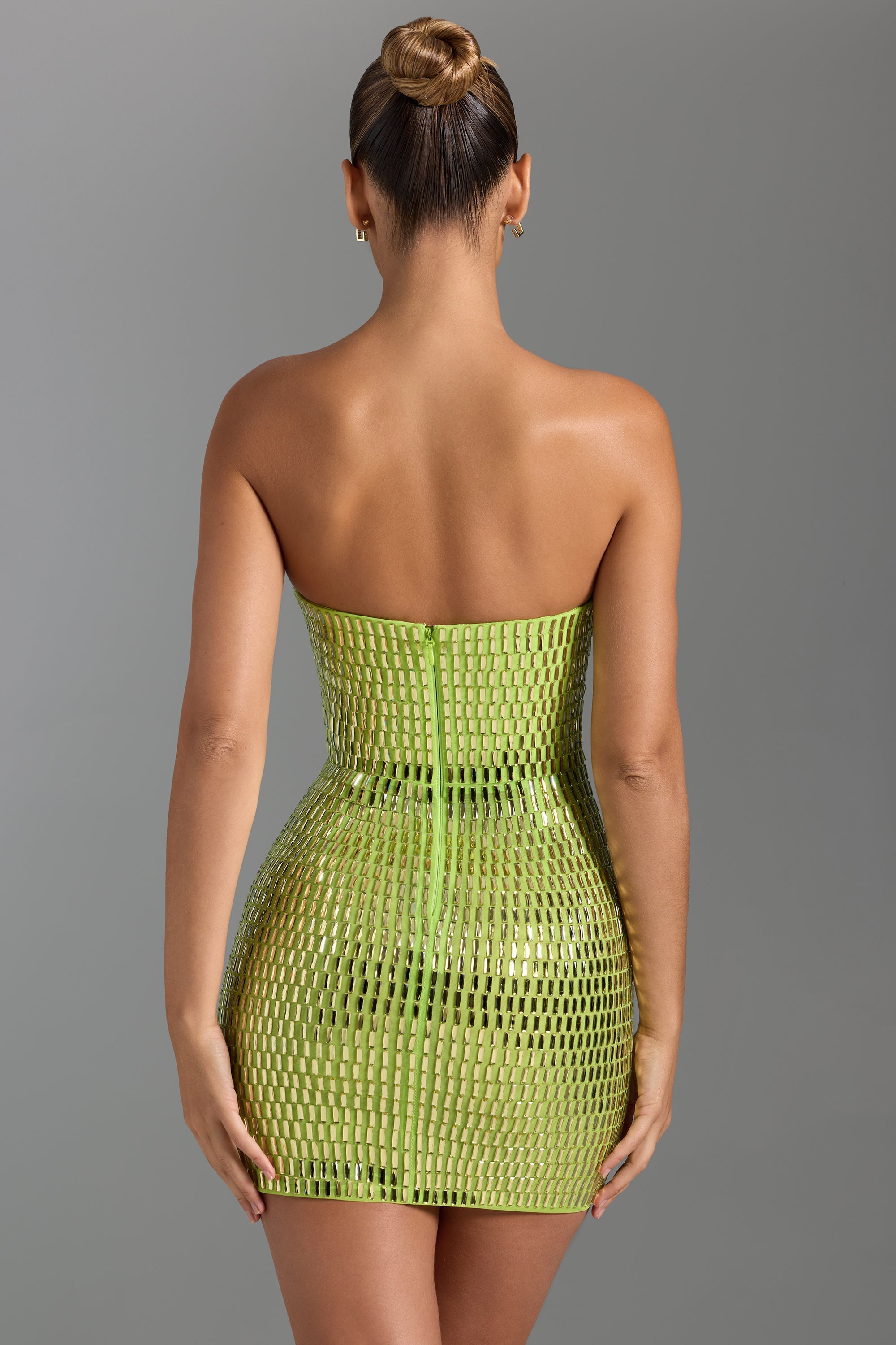 Aurora Embellished Bandeau Mini Dress in Pear Green