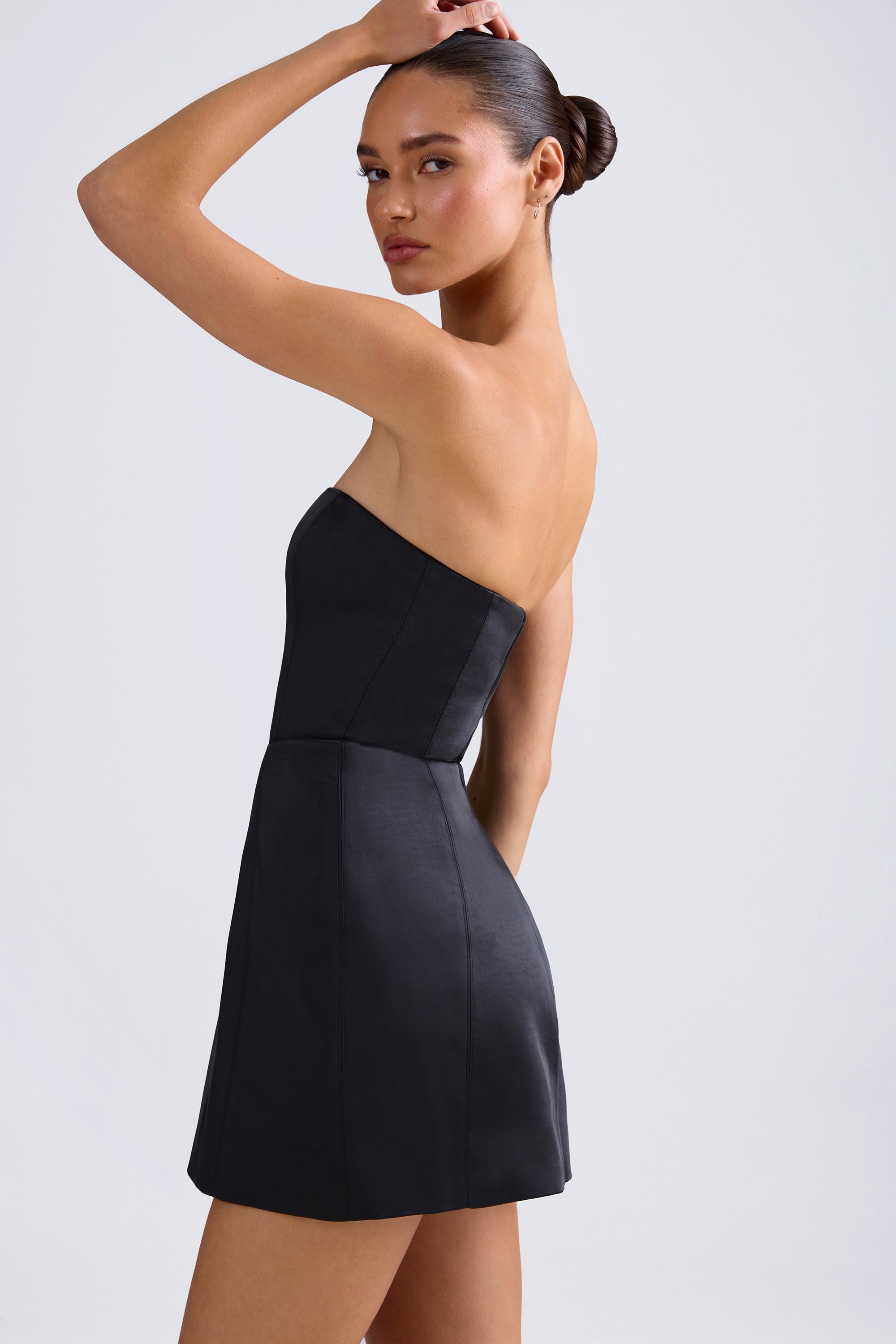 bandeau structured tulip mini dress in ivory Bandeau Structured Tulip Mini Dress in Black - 2