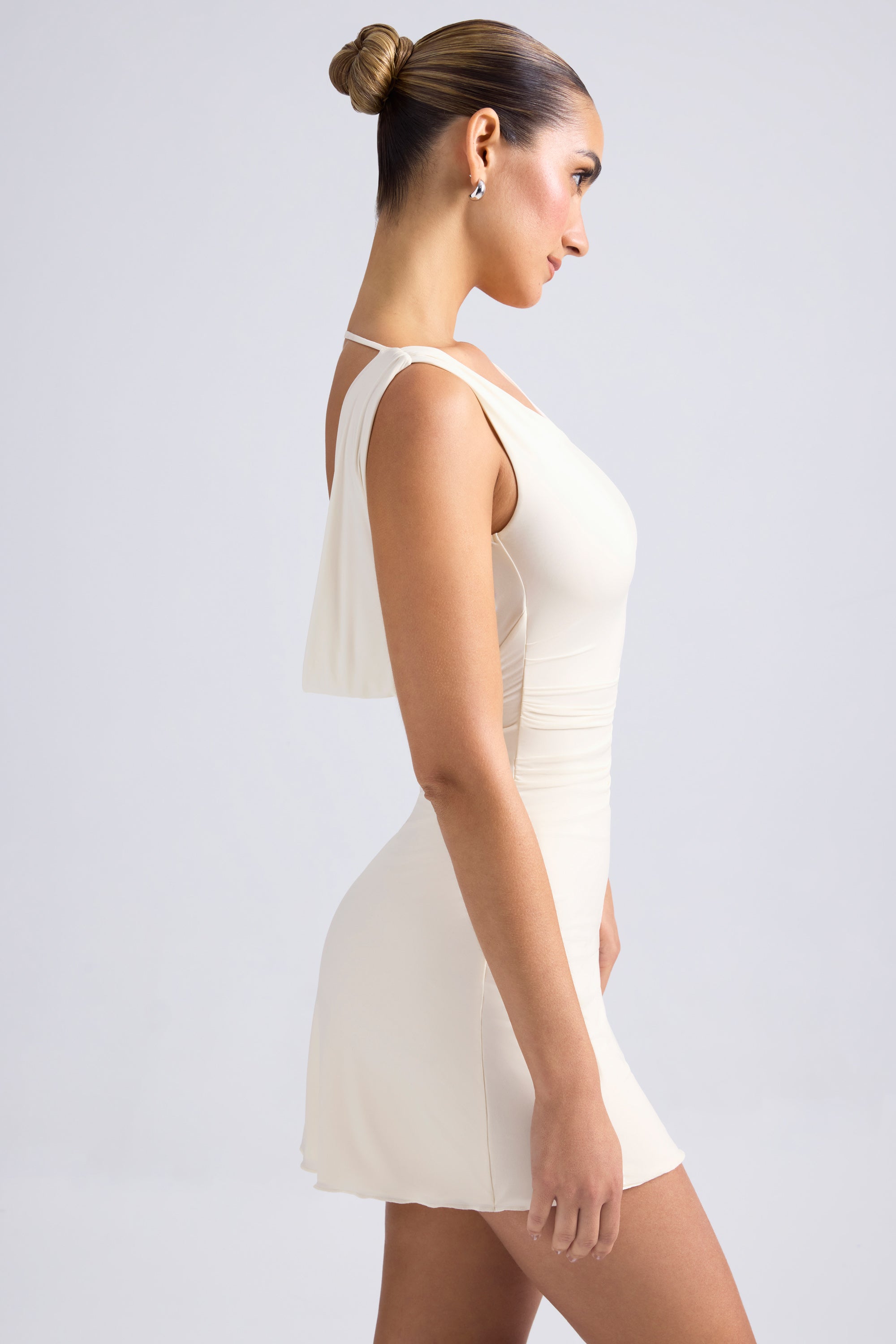 Off-Shoulder Cowl-Back A-Line Mini Dress in Ivory - 10 | Oh Polly Off-Shoulder Cowl-Back A-Line Mini Dress in Ivory - 10 | Oh Polly