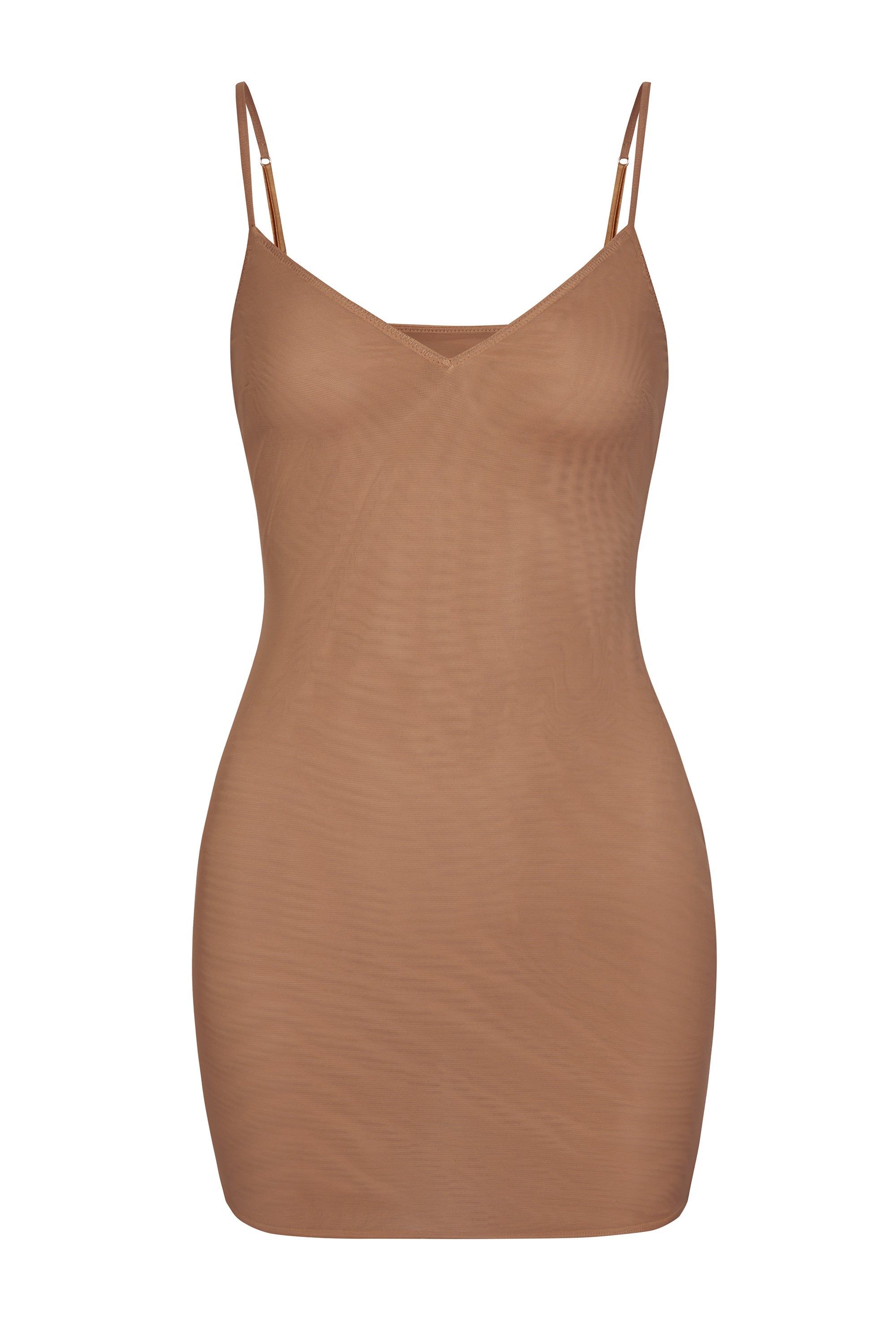 Soft Mesh V-Neck Mini Slip Dress in Honey Soft Mesh V-Neck Mini Slip Dress in Honey