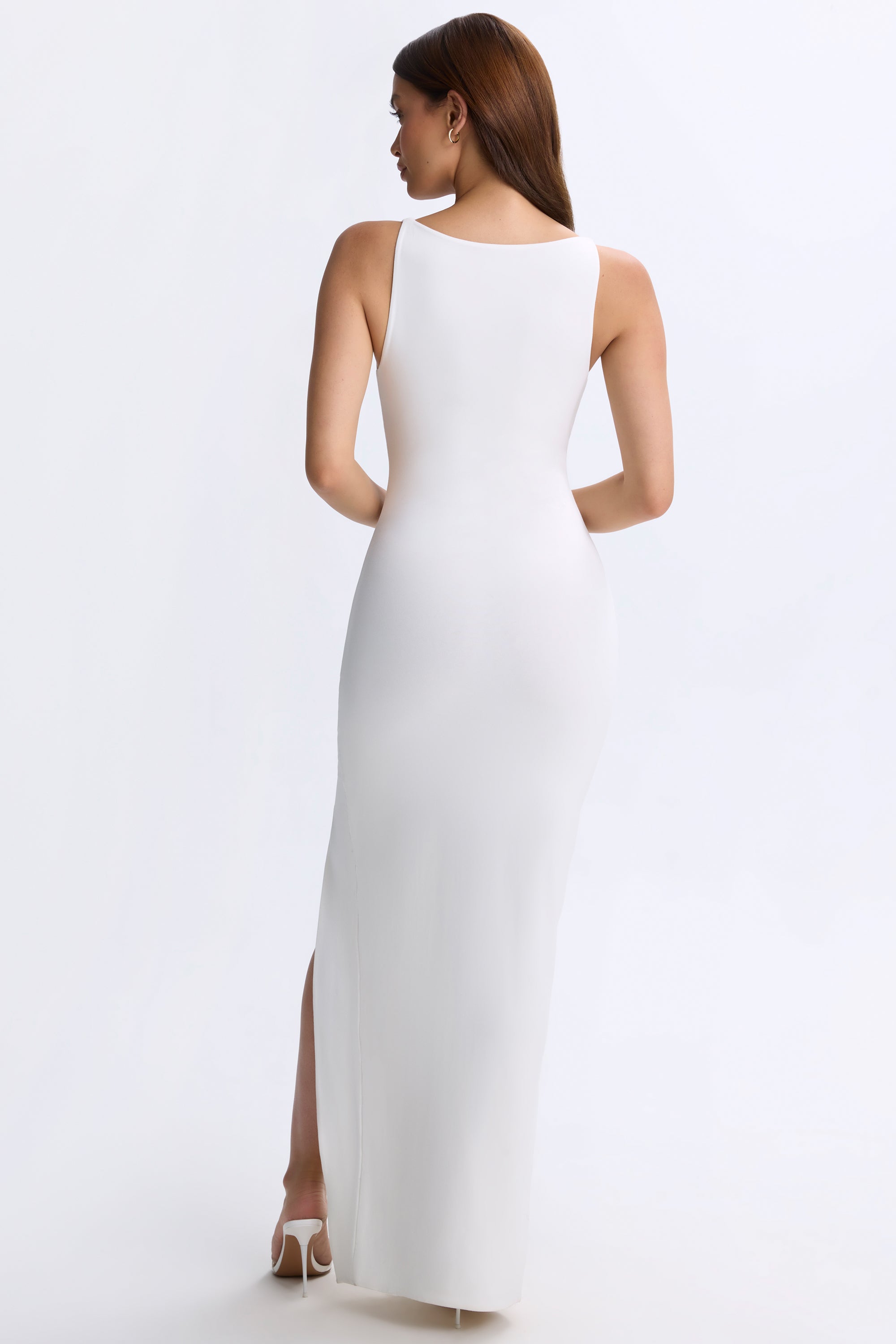 Modal Plunge Cut-Out Maxi Dress in White Modal Plunge Cut-Out Maxi Dress in White
