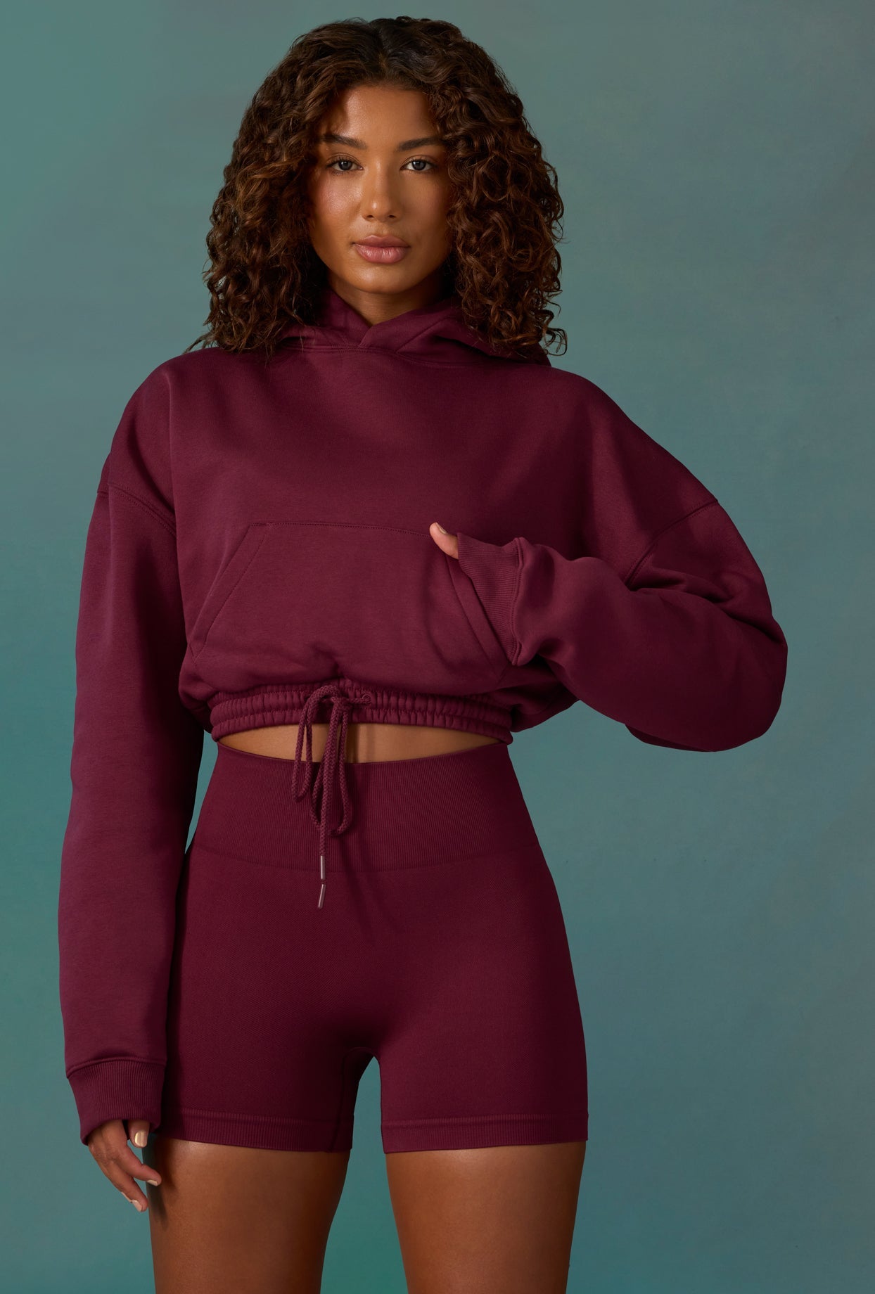 Drawstring hooded shop crop sweatshirt