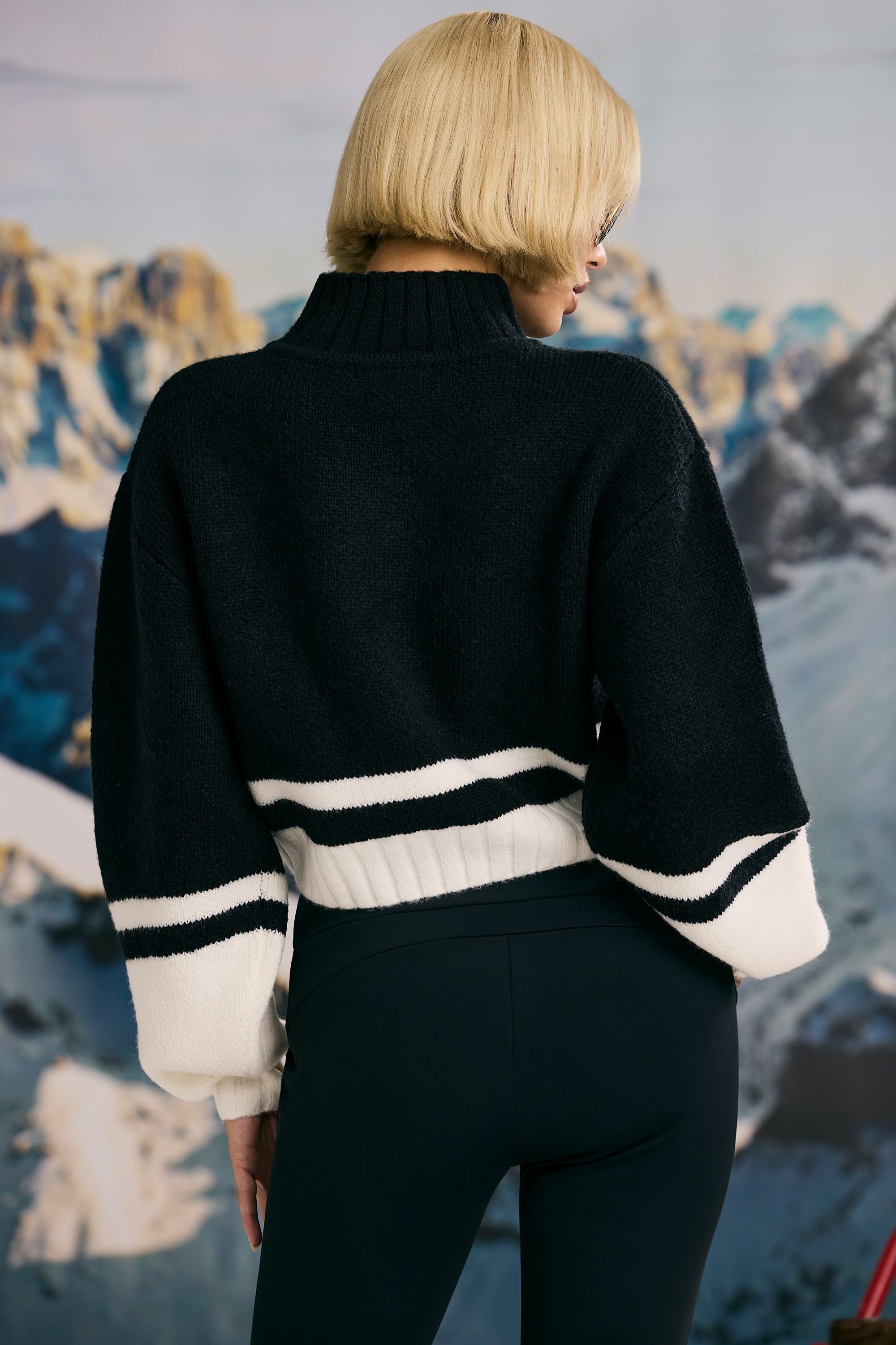 Cropped Chunky-Knit Turtleneck Jumper in Black | Oh Polly