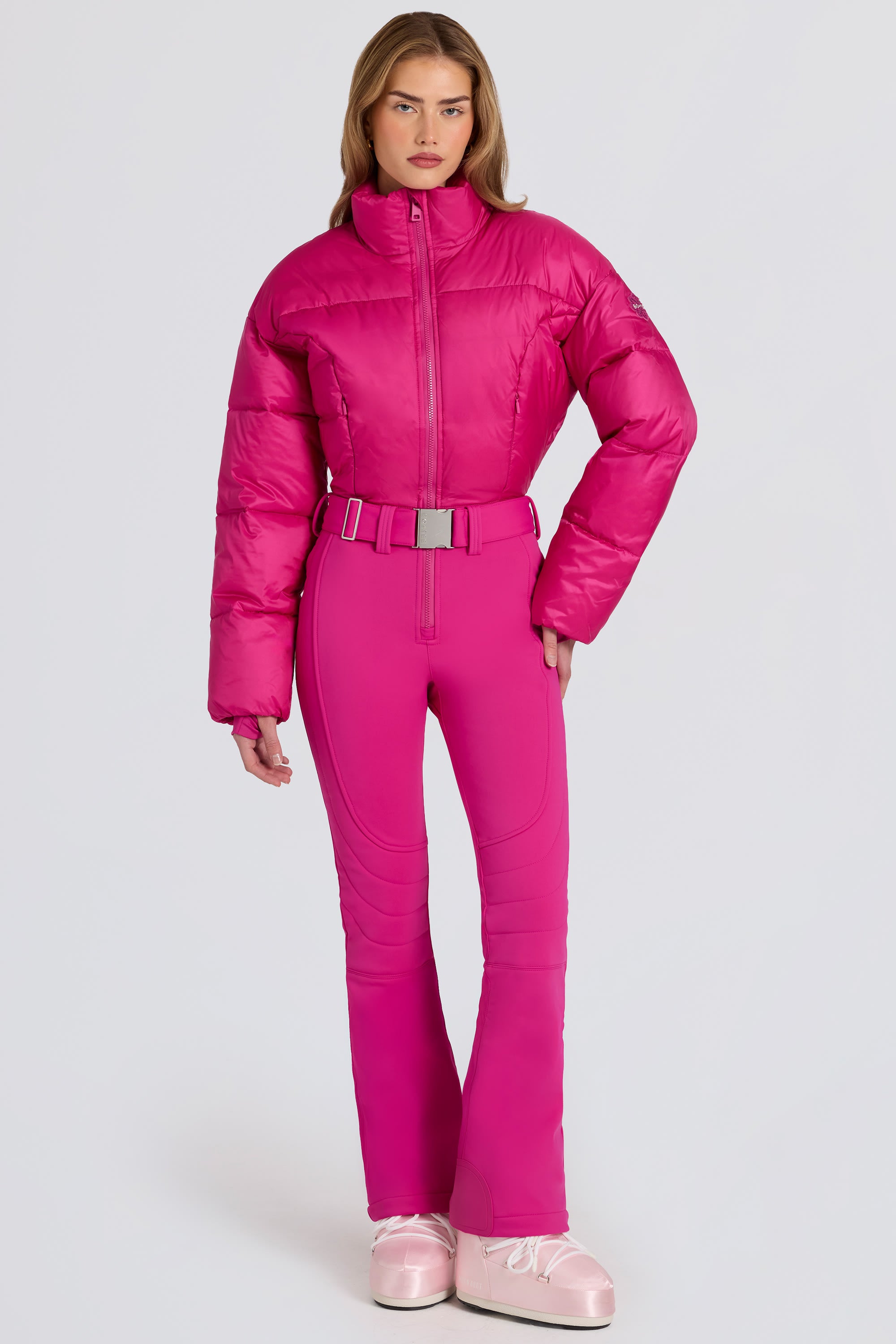 ピンク ジオメトリック スキーウエア Waterproof Padded Belted Ski Suit in Magenta Pink | Bo+Tee – Oh