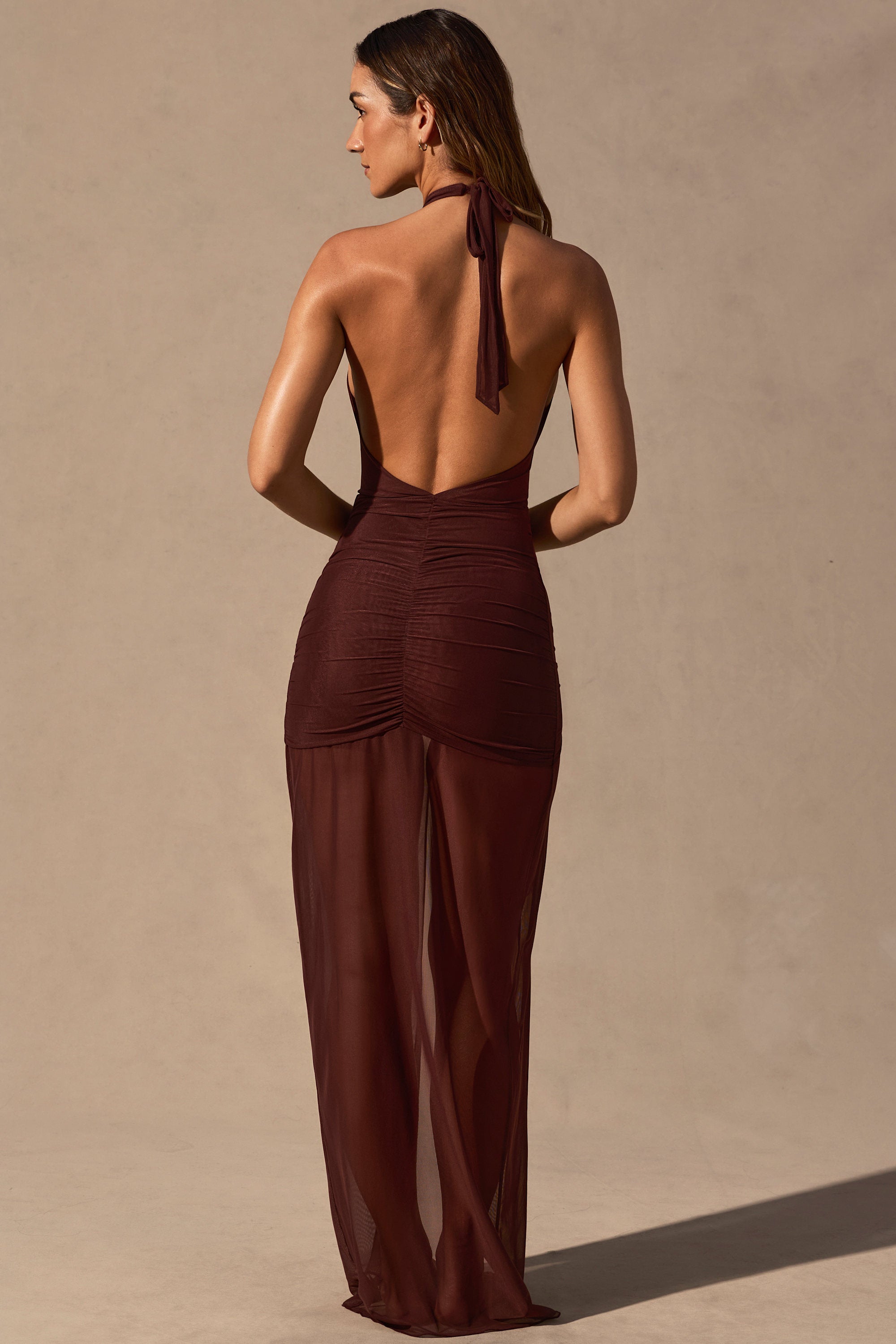 Caicos Cut-Out Halterneck Maxi Dress in Espresso Brown | Oh Polly Swim