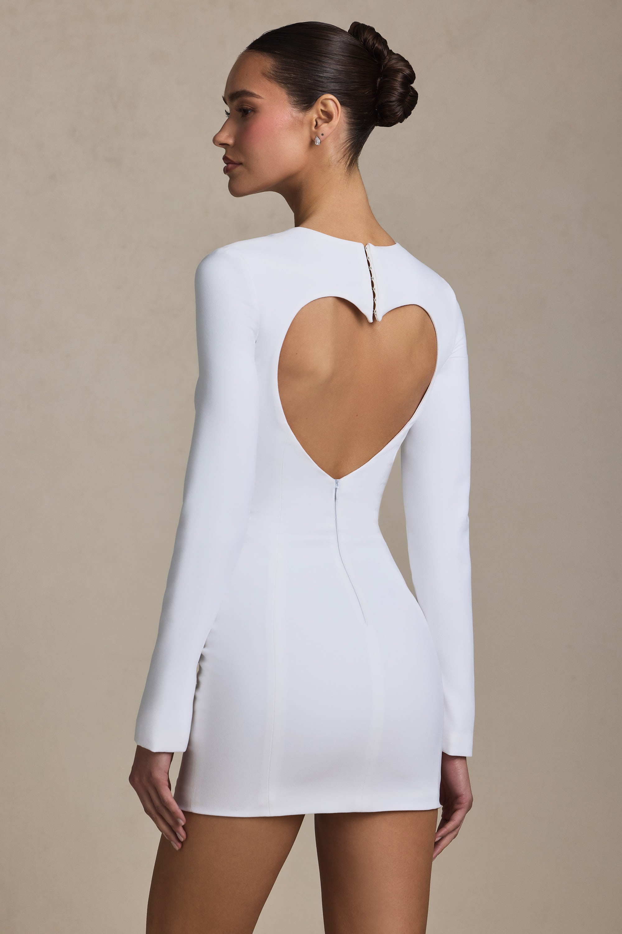 Cut-Out Heart-Detail Bodycon Mini Dress in White Cut-Out Heart-Detail Bodycon Mini Dress in White