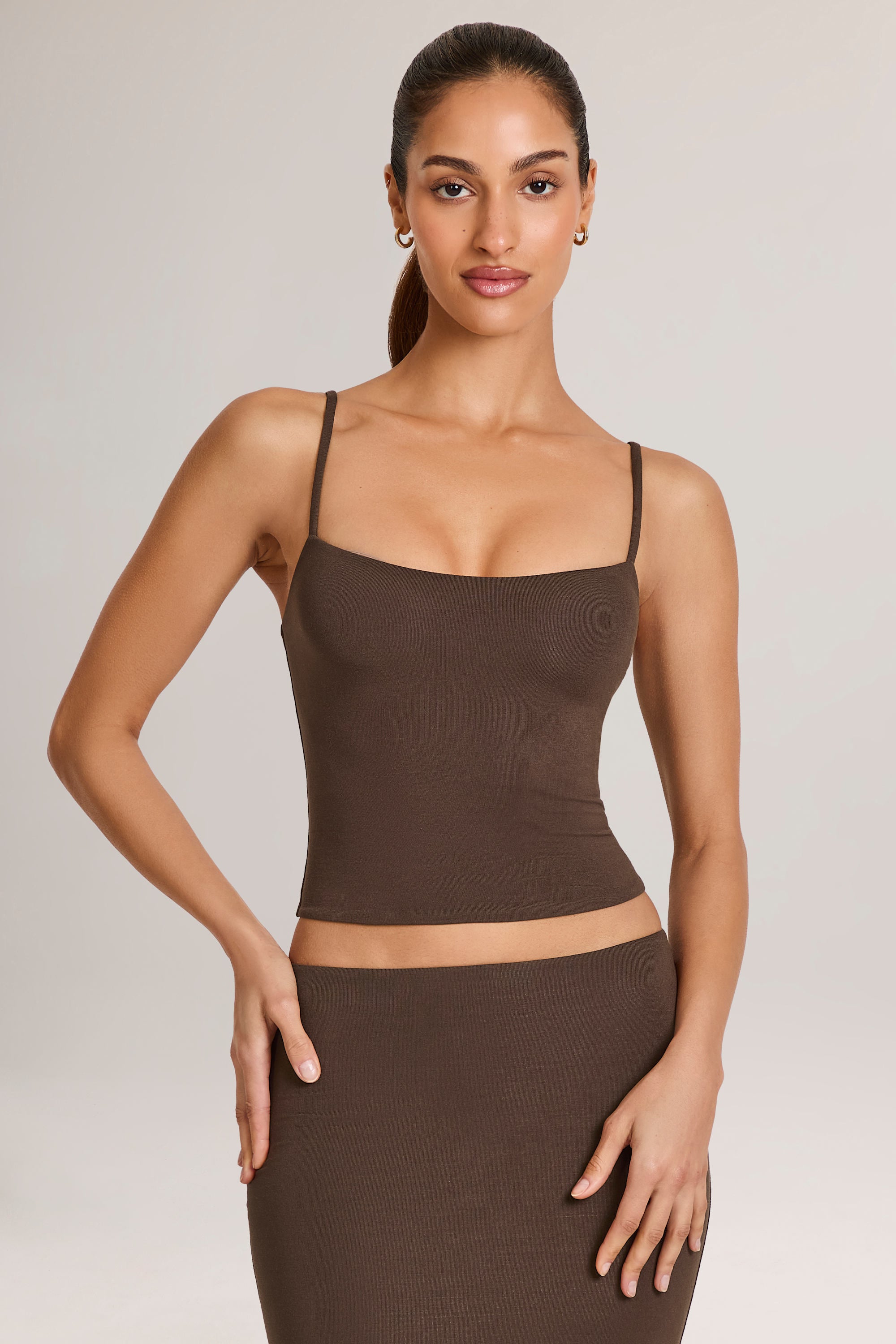 Modal Scoop-Neck Tank Top in Chocolate Brown - M