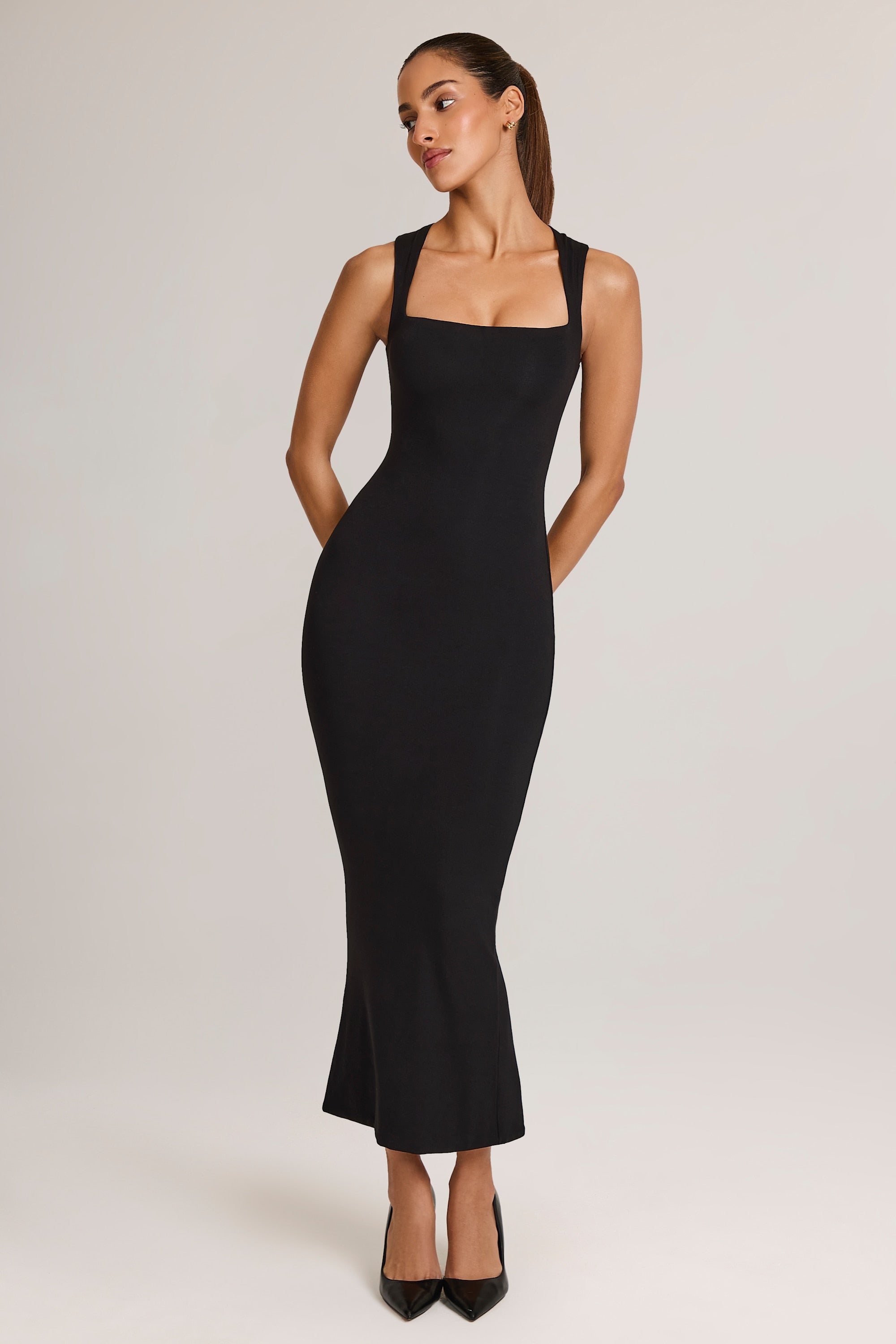 Ainslee Square Neck Midi Dress in Black