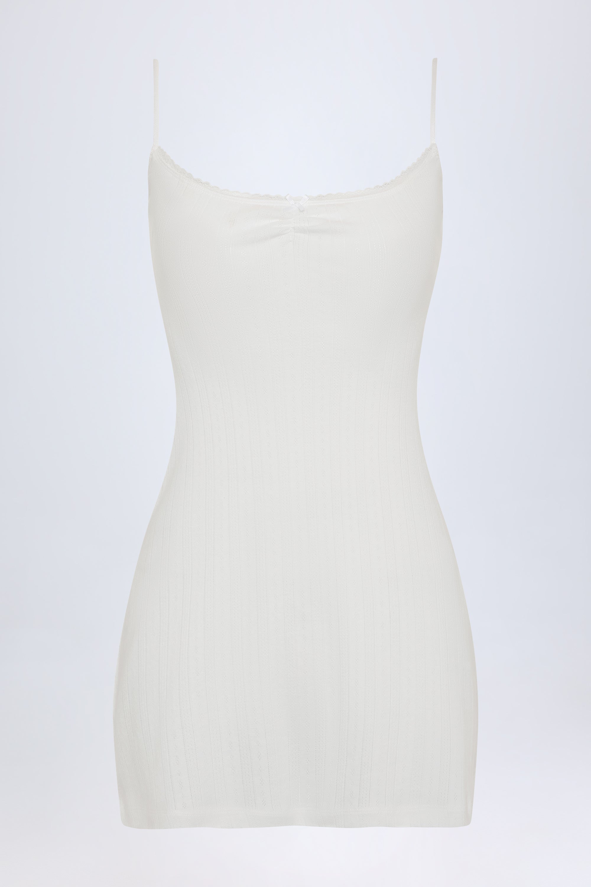 Pointelle Ruched A-Line Mini Dress in White - M | Oh Polly Pointelle Ruched A-Line Mini Dress in White - M | Oh Polly