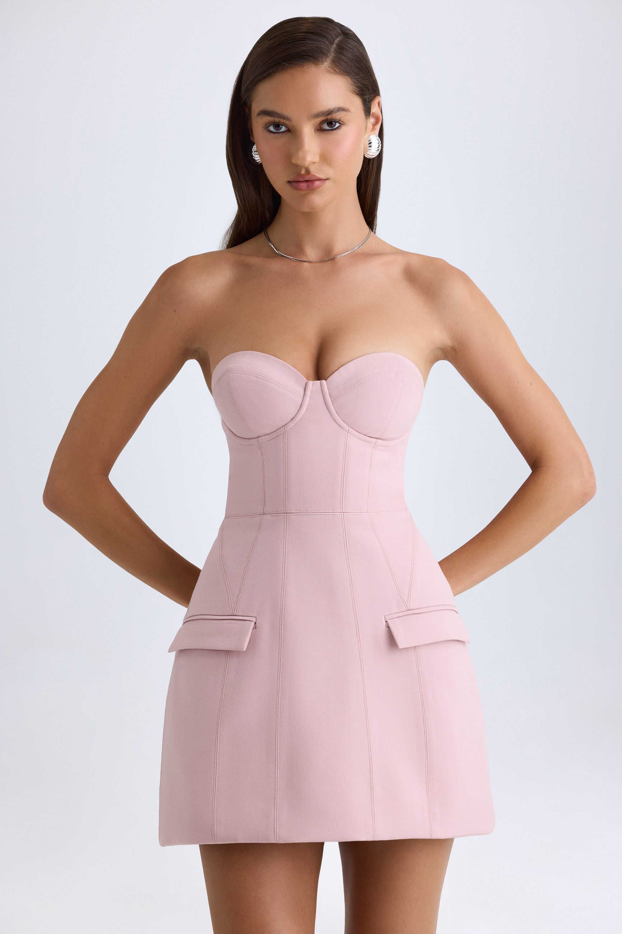 Arta Strapless Structured Tulip Mini Dress in Pink Mauve | Oh Polly Arta Strapless Structured Tulip Mini Dress in Pink Mauve | Oh Polly