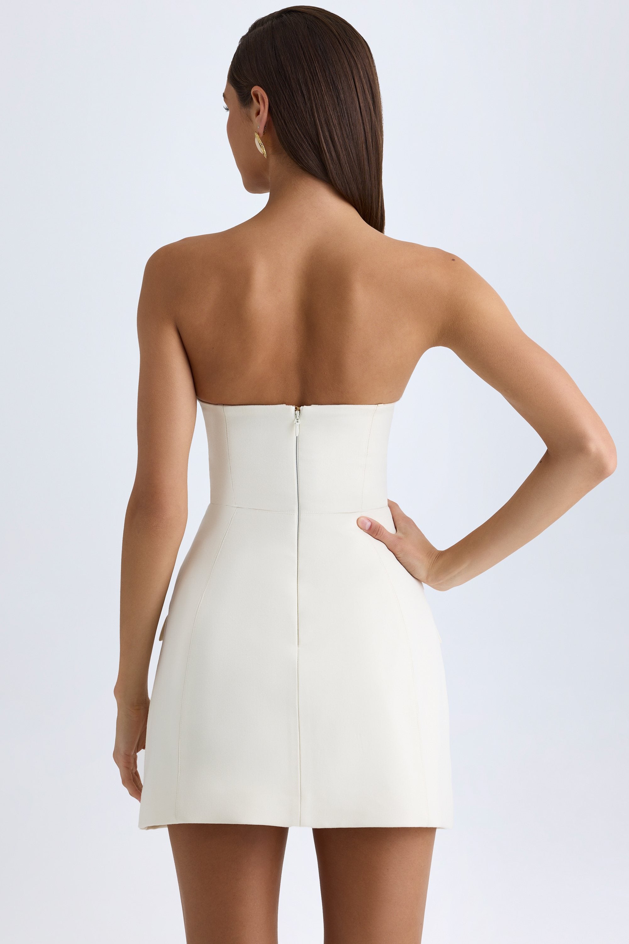Strapless Structured Tulip Mini Dress in Vanilla - 8 / Regular