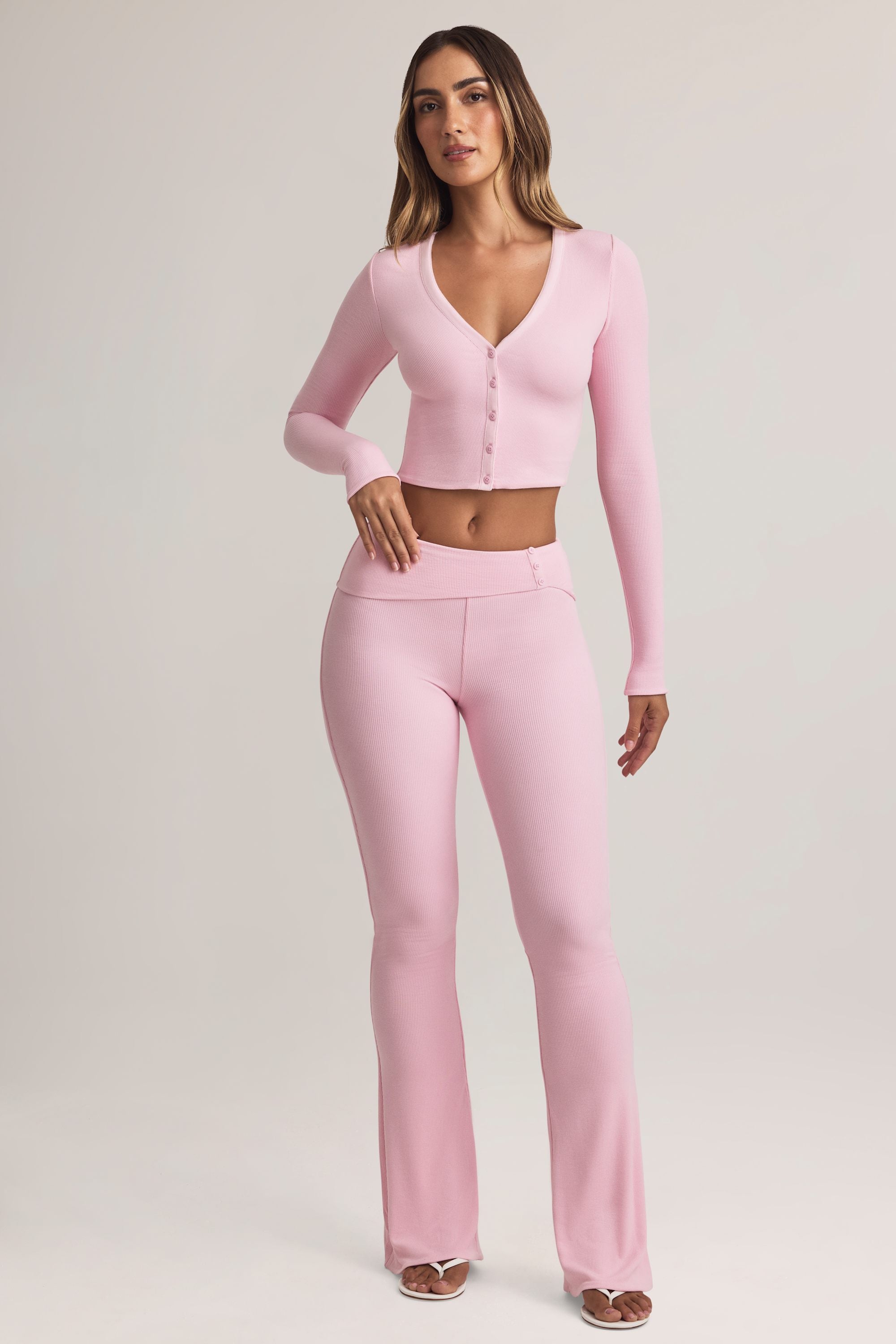 FIED サーフパンツ 28サイズ Rising Very Pink Bebe Modal Foldover Mid-Rise Flared Trousers in Pastel Pink | Oh Polly