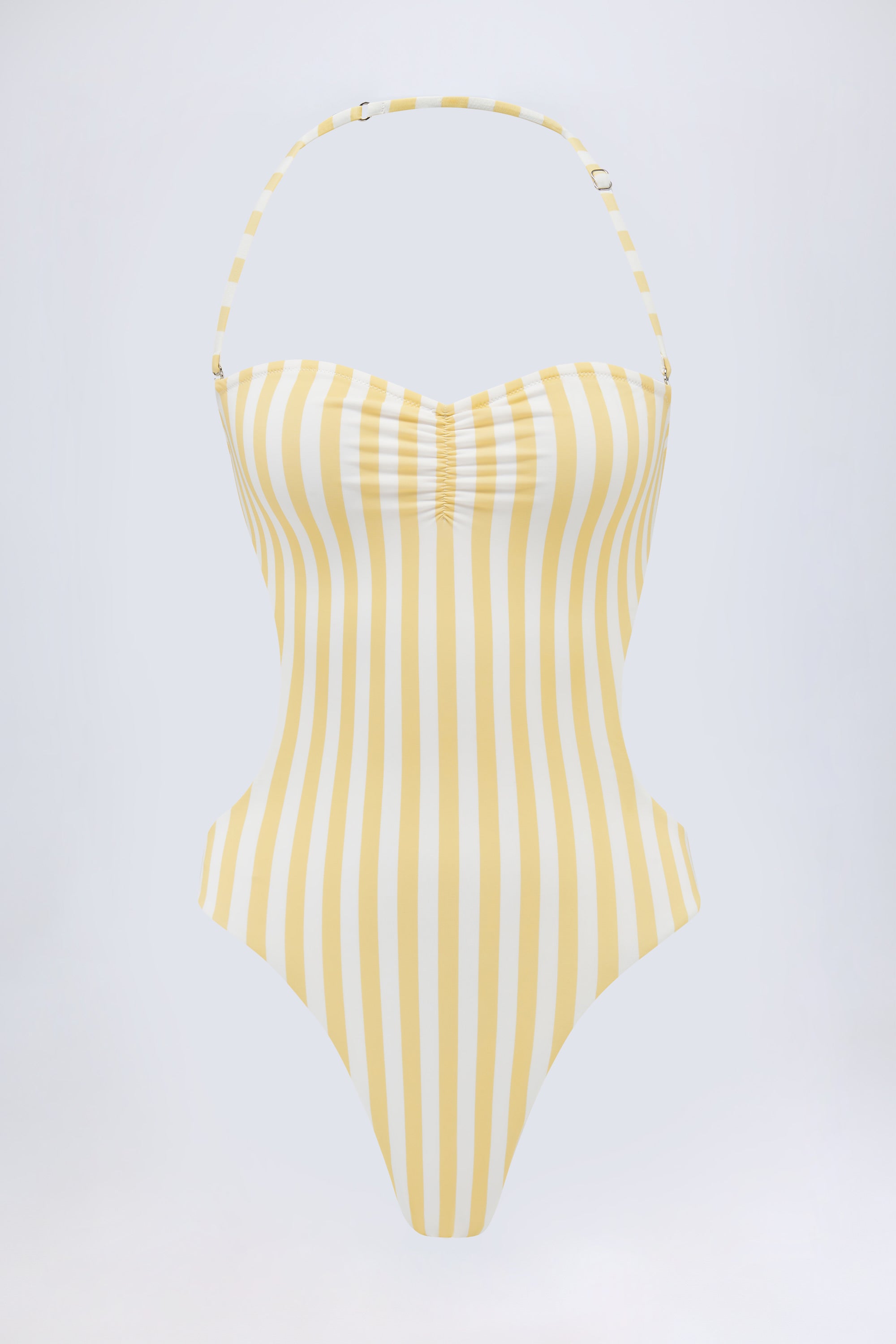 Biarritz Cut-Out Halterneck Swimsuit in Lemon Yellow Stripe | Oh Polly
