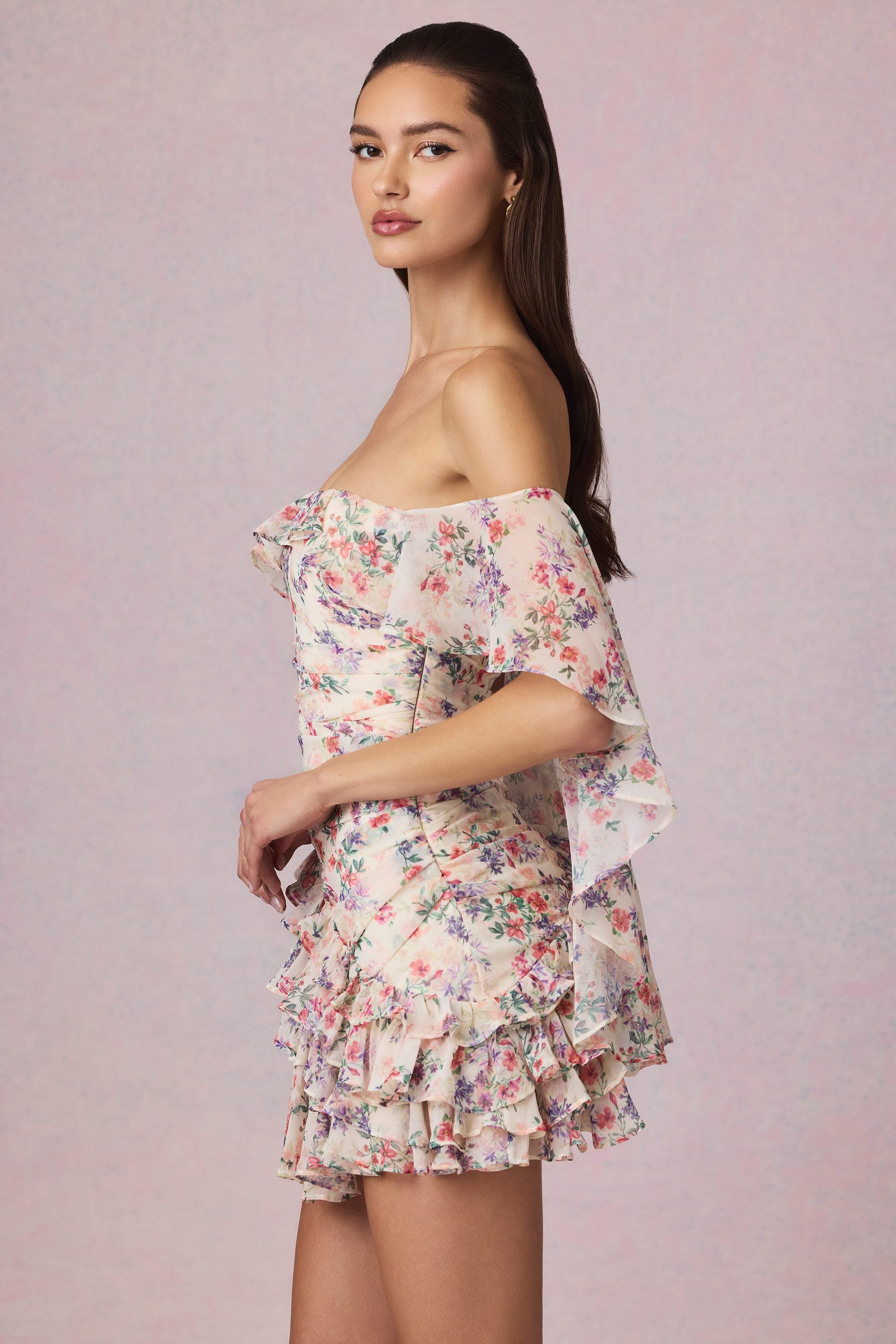 self portrait off shoulder floral printed dress Off-Shoulder Ruffled Mini Dress in Primrose Floral Print - 6