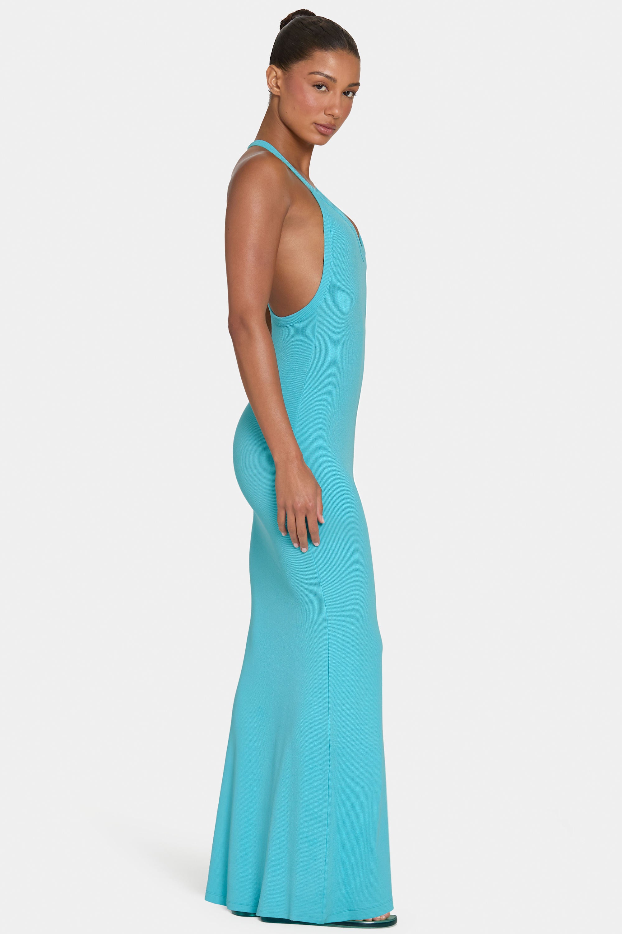 aqua open back dress Open Back Satin Dress  D-LUX