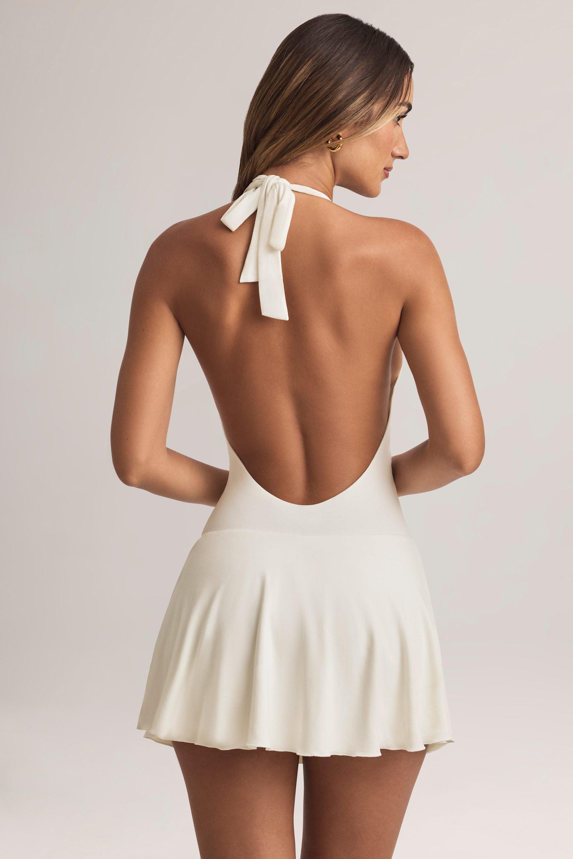 brooke mini dress Modal Halterneck A-Line Mini Dress in White - XL