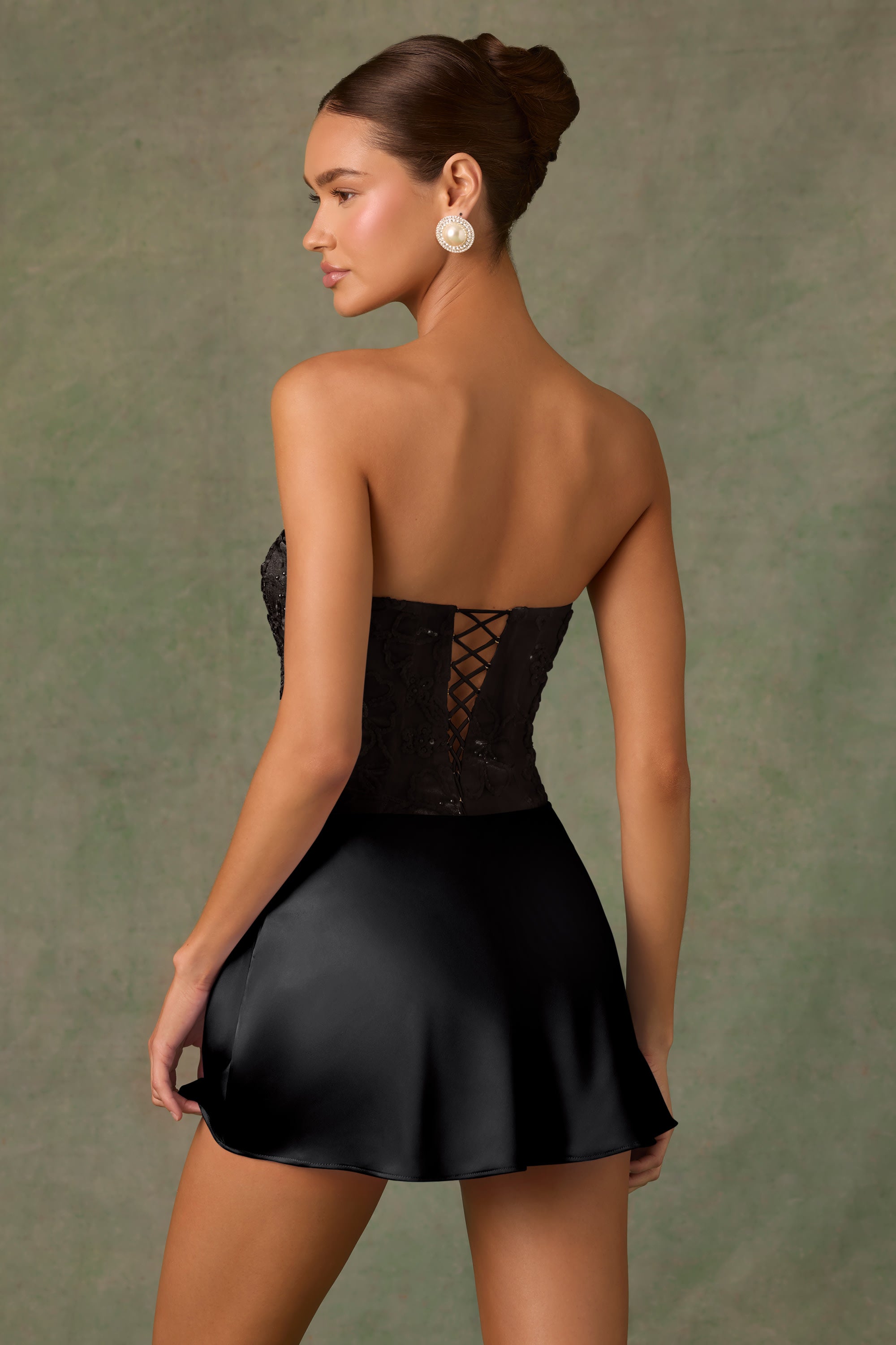 Leni Strapless Embellished Hem Mini Dress Black