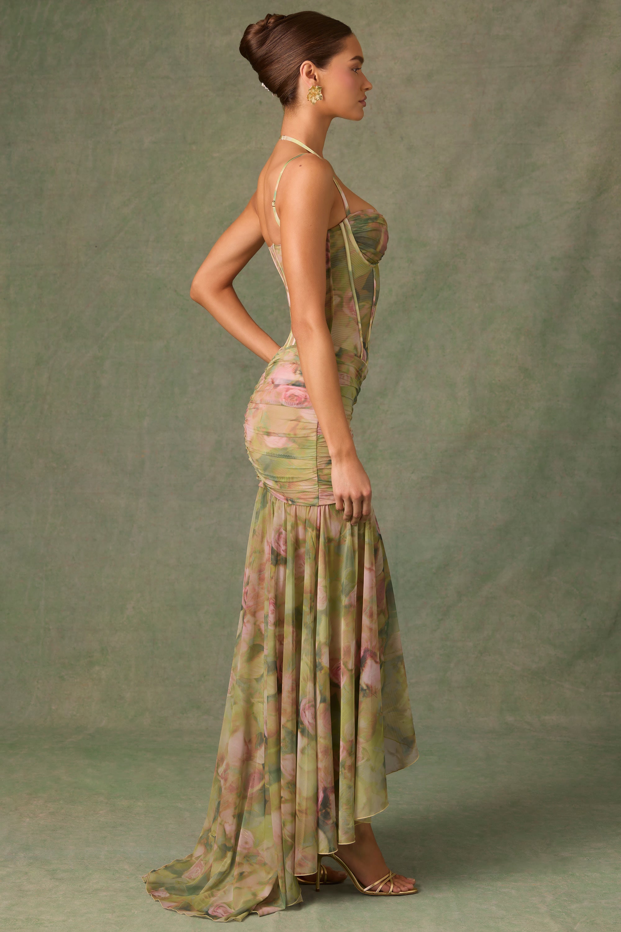 Ruched Asymmetric Corset Gown in Lilac