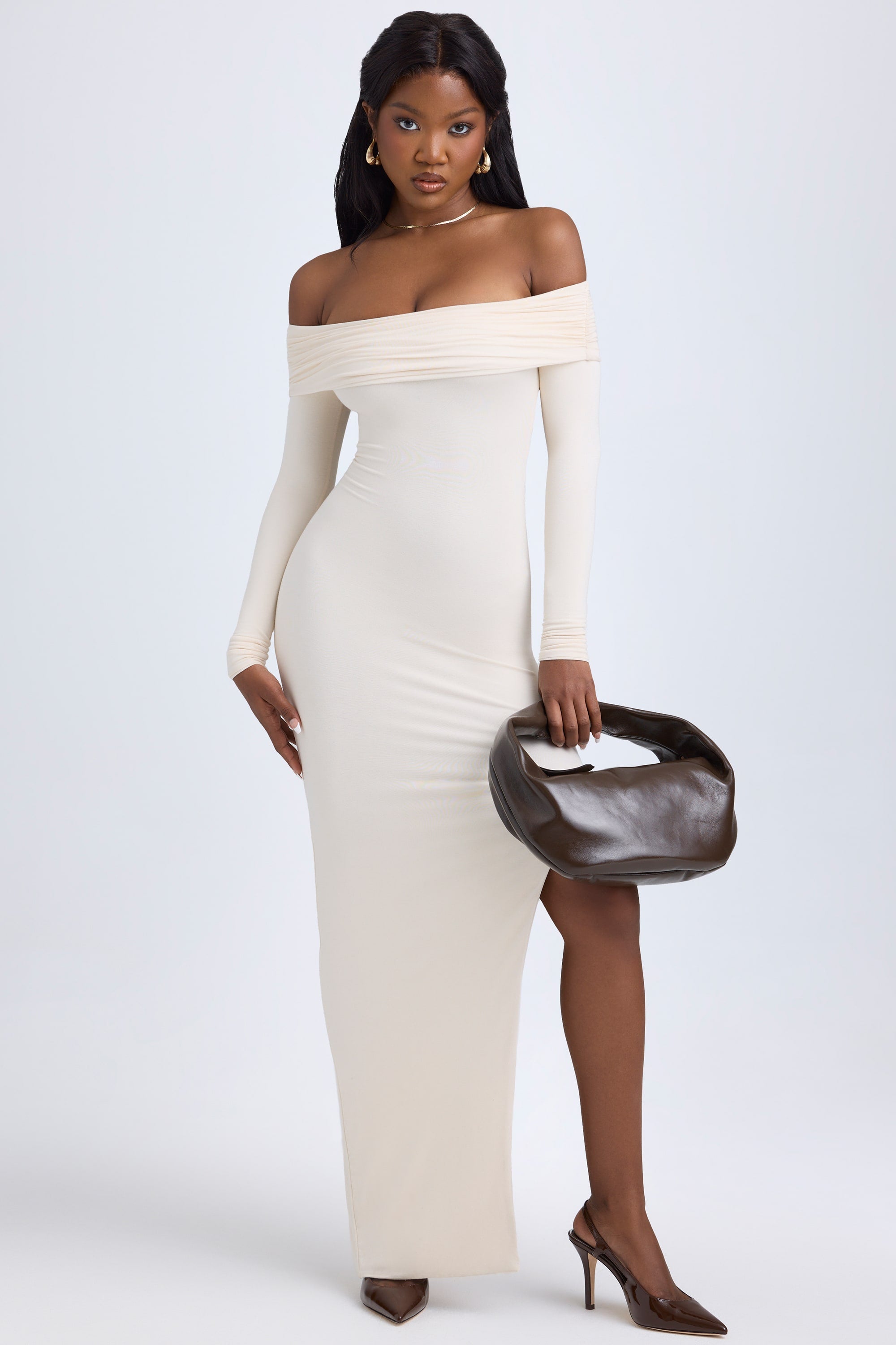 Honora Modal Off-Shoulder Open-Back Maxi Dress in Ivory