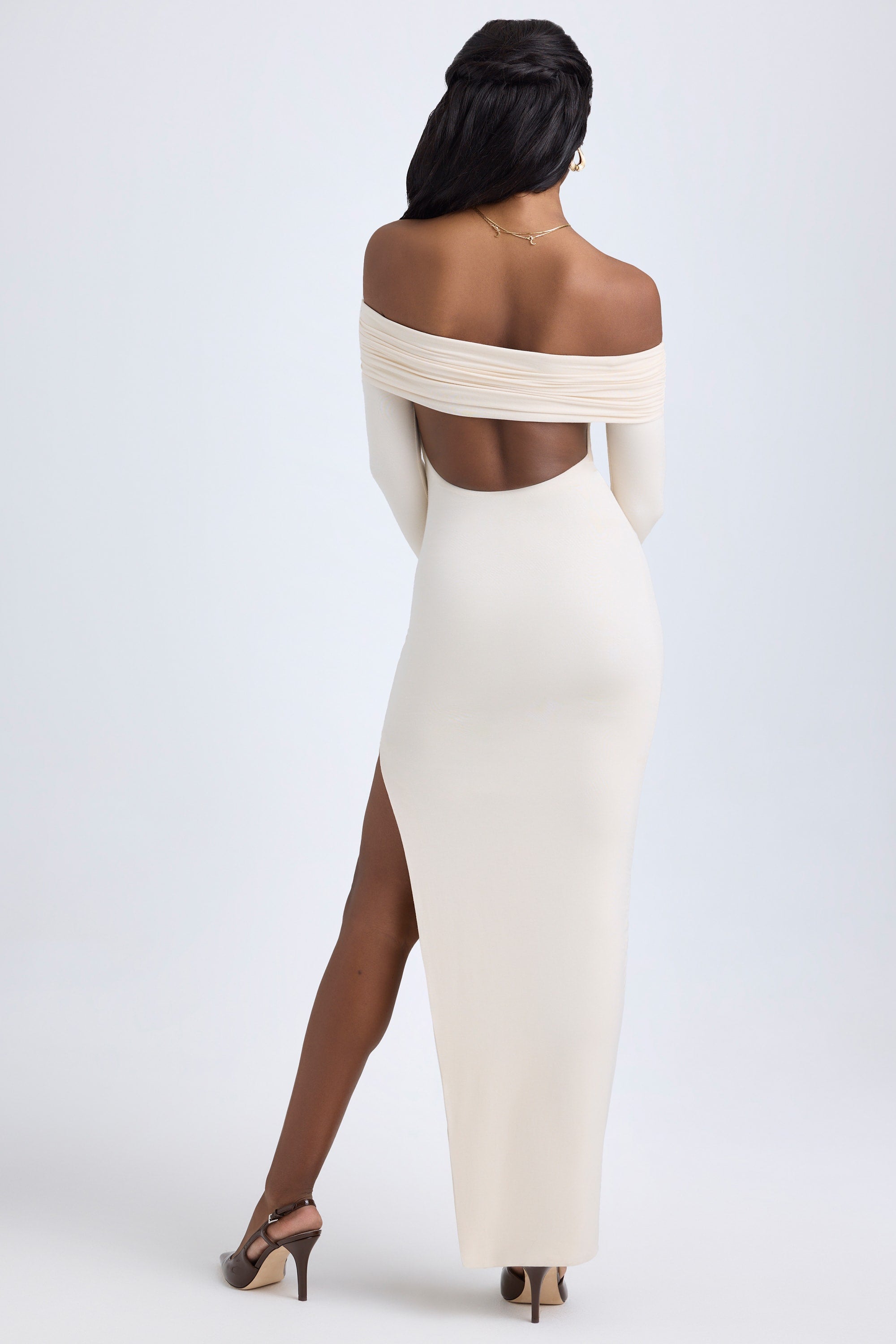 Honora Modal Off-Shoulder Open-Back Maxi Dress in Ivory | Oh Polly XL Honora Modal Off-Shoulder Open-Back Maxi Dress in Ivory | Oh Polly XL