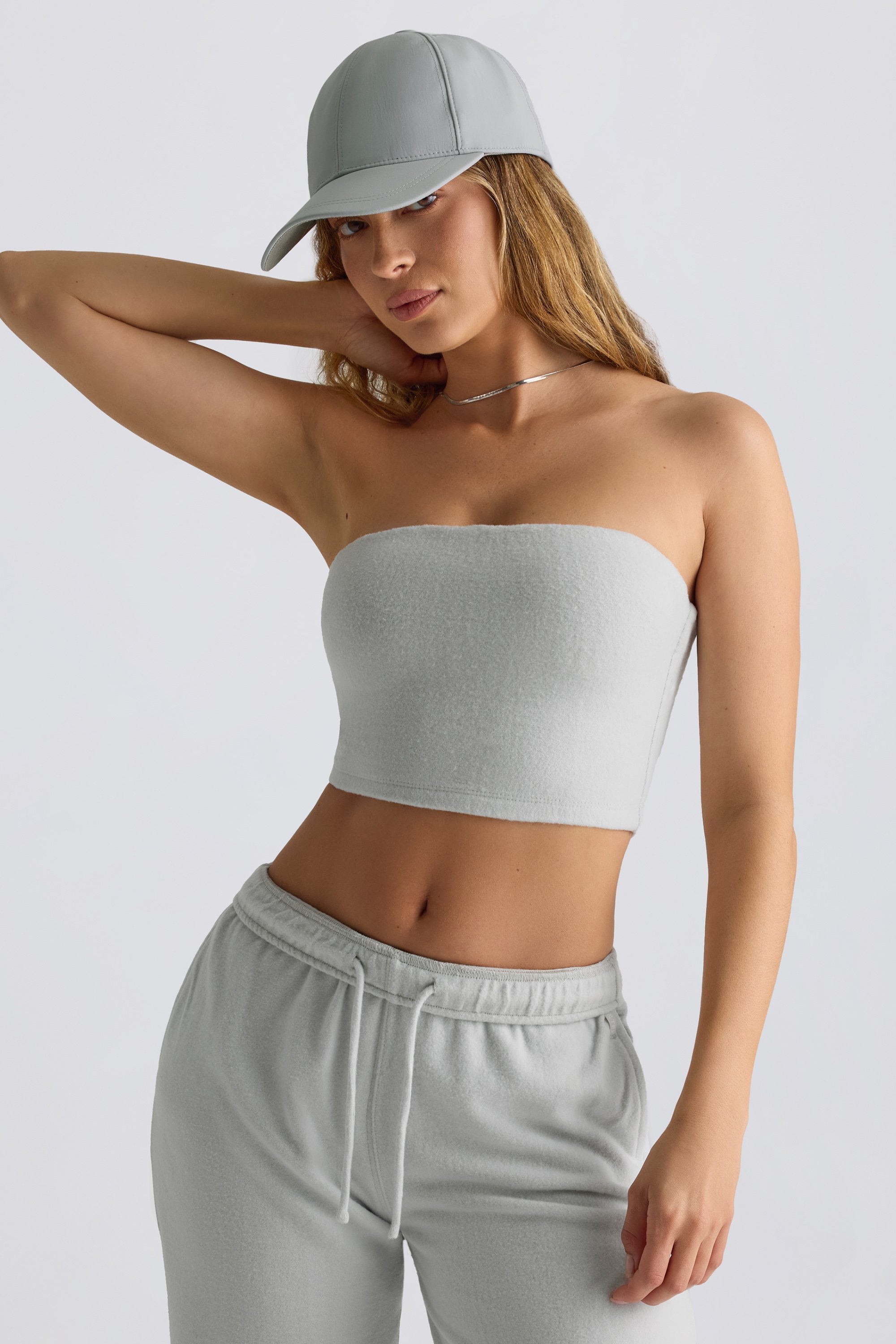 Brushed Jersey Bandeau Top in Fog Grey Oh Polly